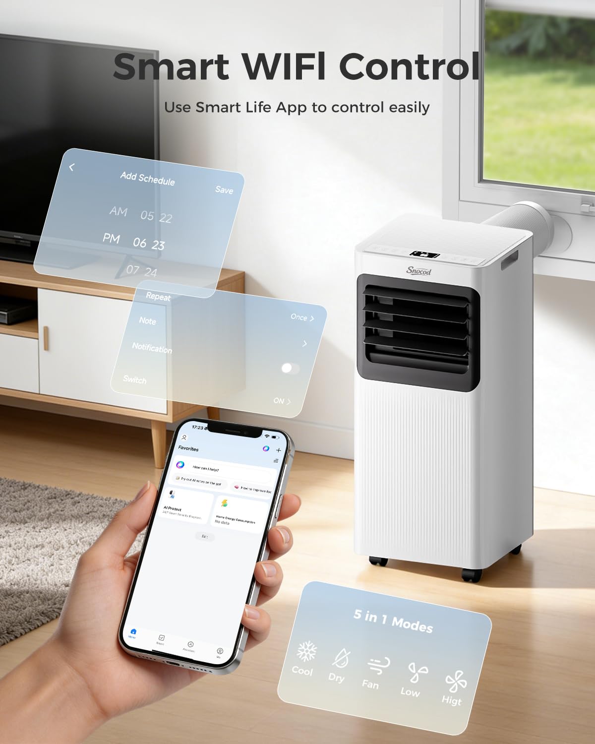 16,000 B T U Portable Air Conditioners for Large Room up to 750 Sq. Ft., 5-in-1 Smart AC with WiFi App, Remote Control, Fast Cooling, Dehumidifier, Fan, Sleep Mode, 24H Timer & Window Kit