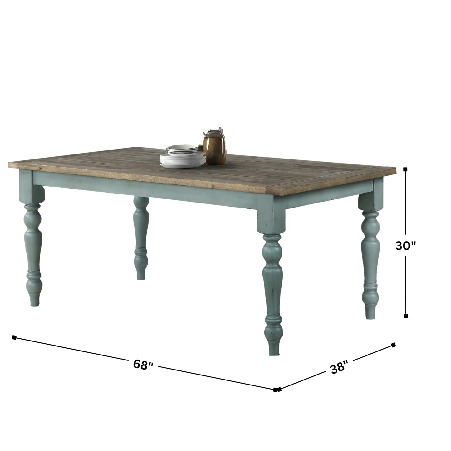 Roundhill Furniture Prato Two-Tone Finish Wood Dining Table, Blue and Brown