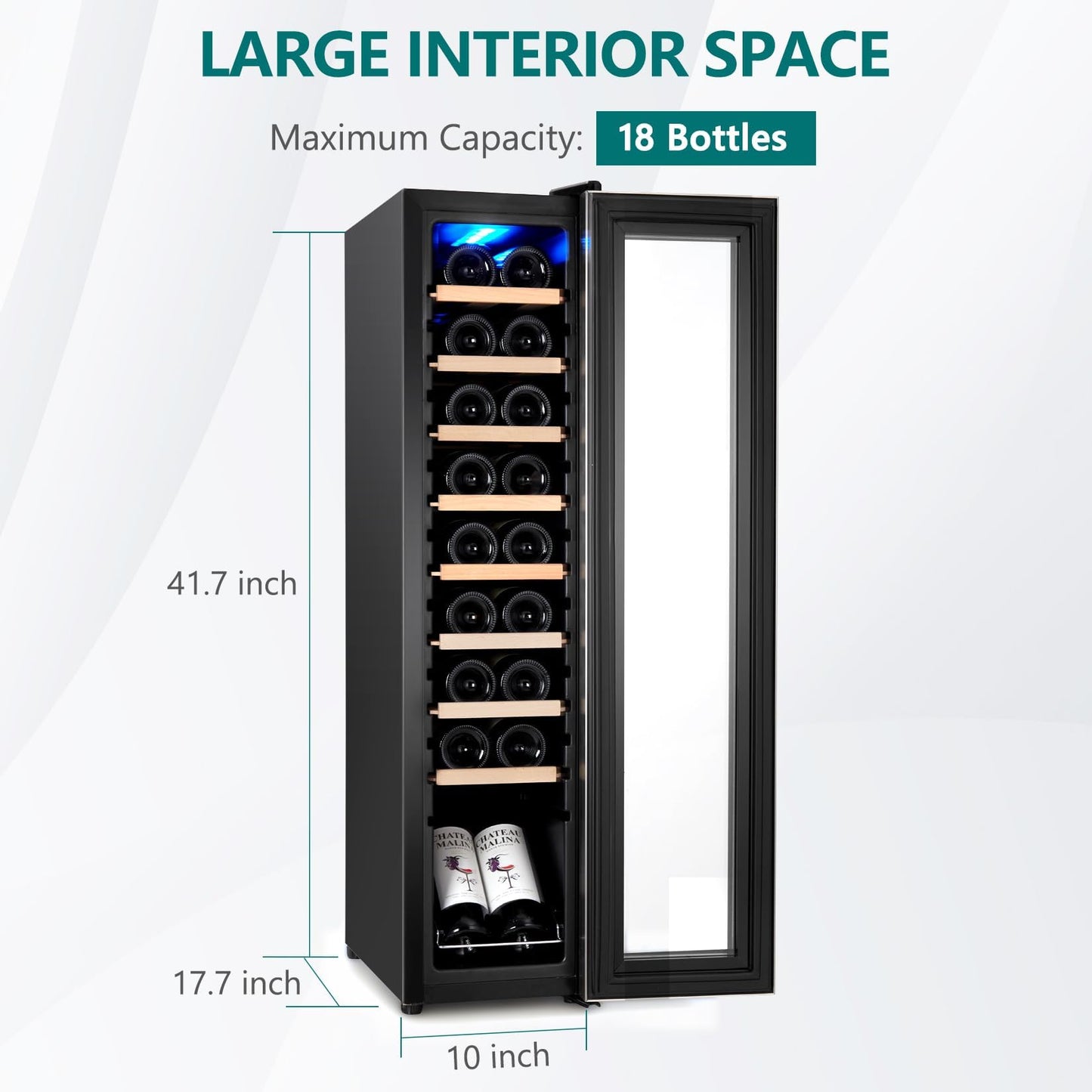 PeacefulHues 18 Bottle Wine Cooler Refrigerator, Freestanding Compressor Wine Fridge Cabinet with Adjustable Wooden Shelves, Digital Temp Control, Quiet Wine Chiller for Home Bar Wine Storage