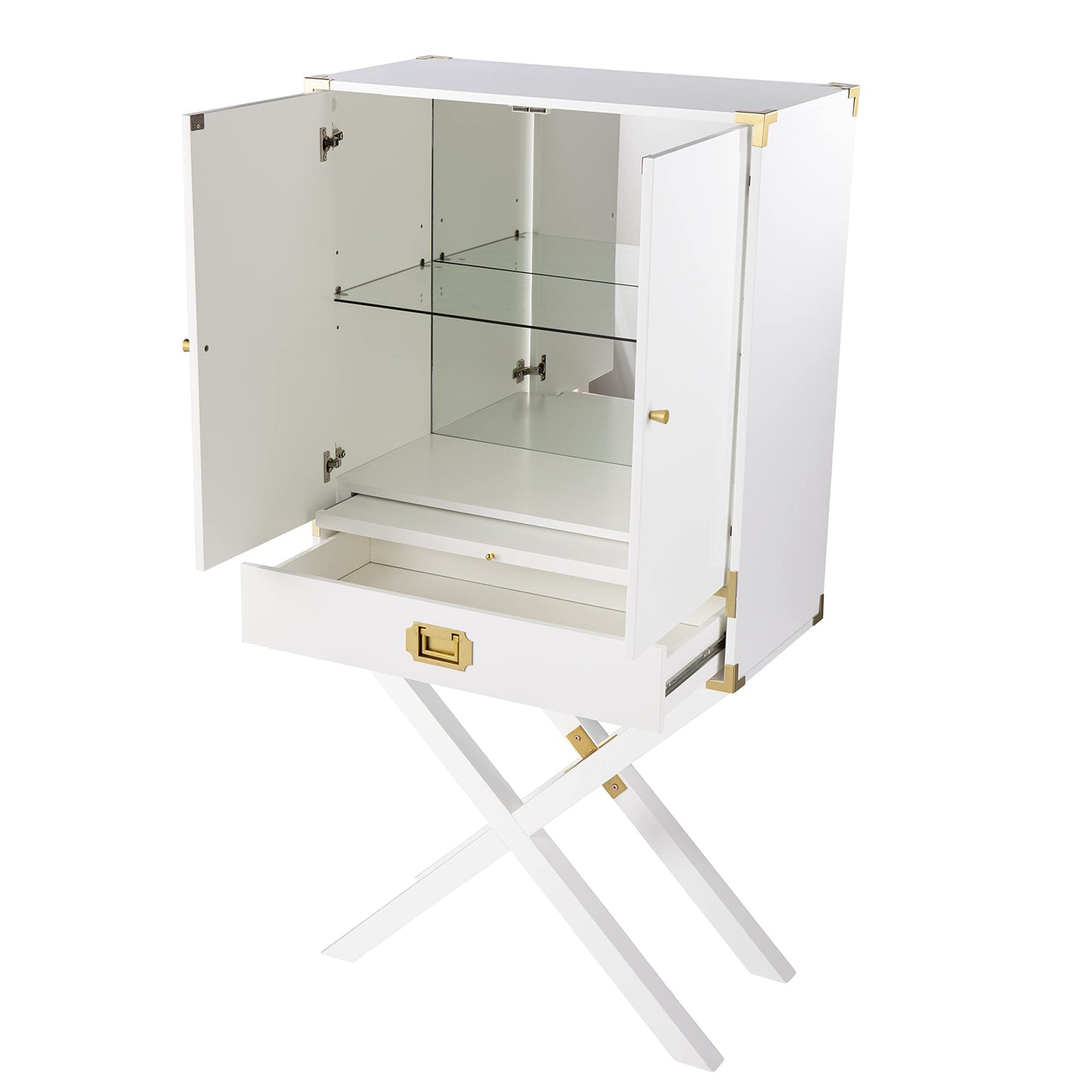 SEI Furniture Campaign Tall Bar Cabinet w/Storage, White