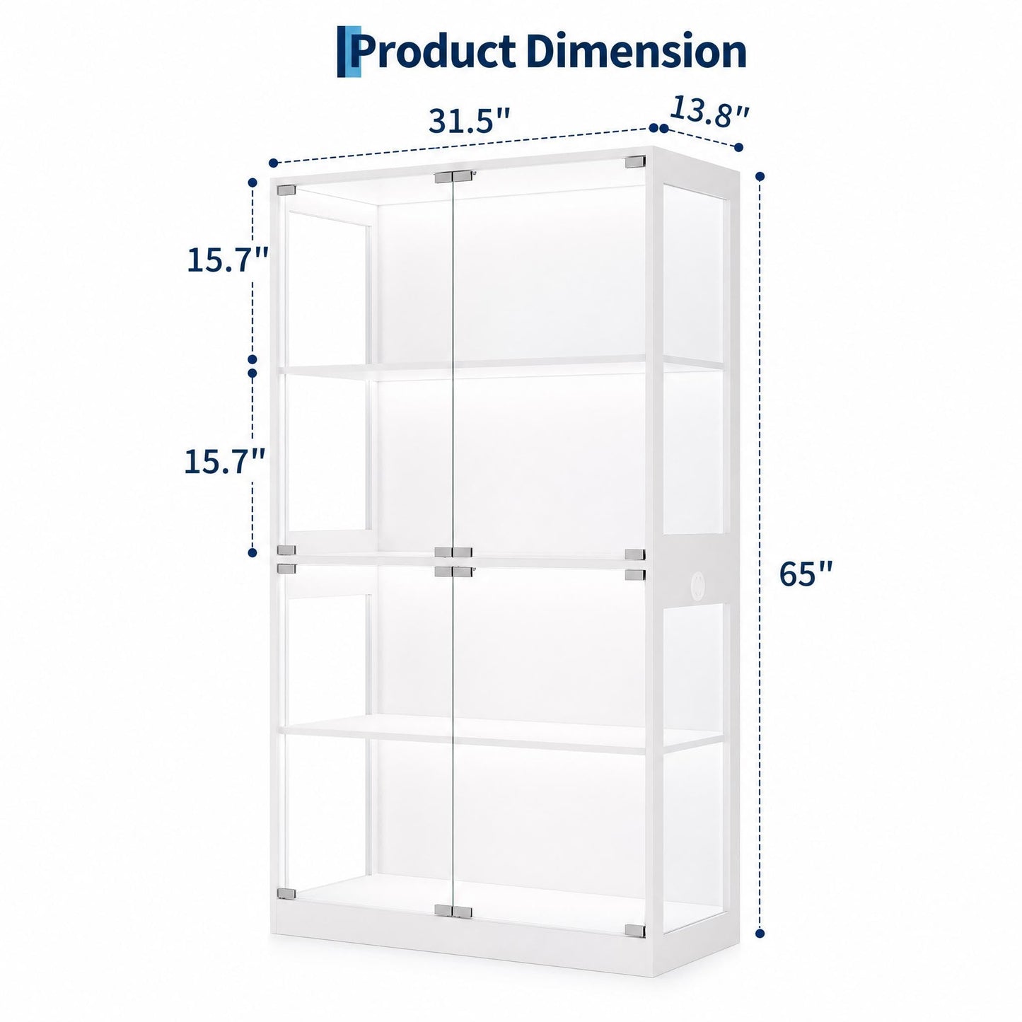 GarveeHome Display Cabinet with Glass Doors, 4 Tier Curio Cabinets with LED Lights & Charging Ports, Glass Display Case with Open Shelf & Human Body Sensor, Storage Showcase for Collectibles, White