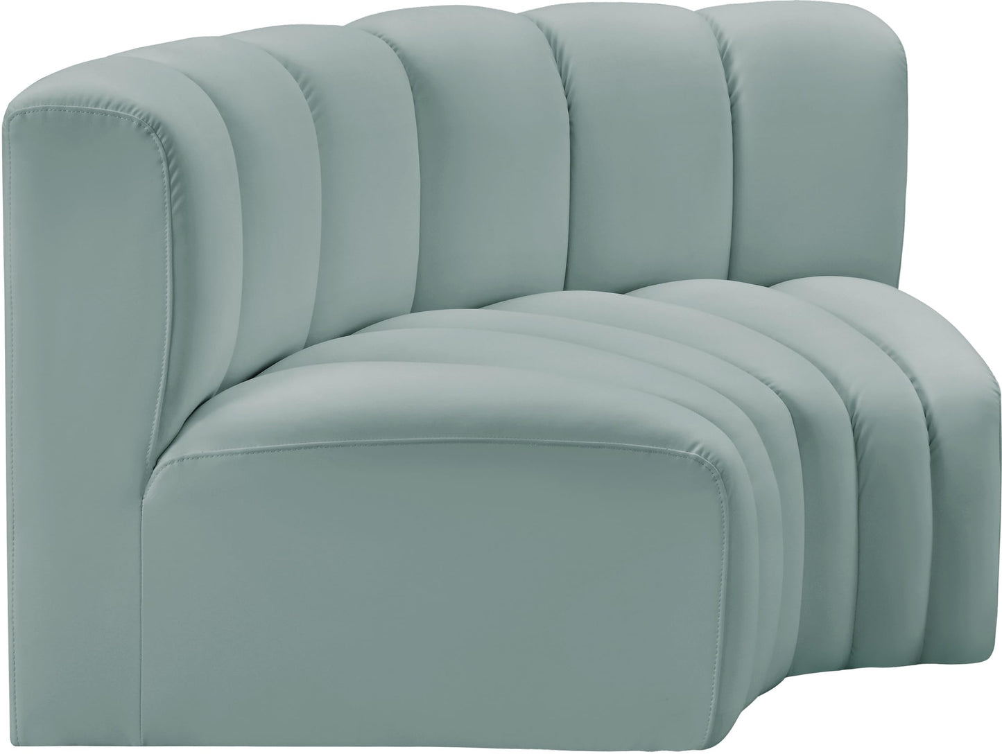 Meridian Furniture 101Mint-S2B Arc Collection Modern | Contemporary Modular Sofa with Soft Mint Green Vegan Leather, Deep Channel Tufting, Modular, 60" W x 33" D x 30" H, Mint