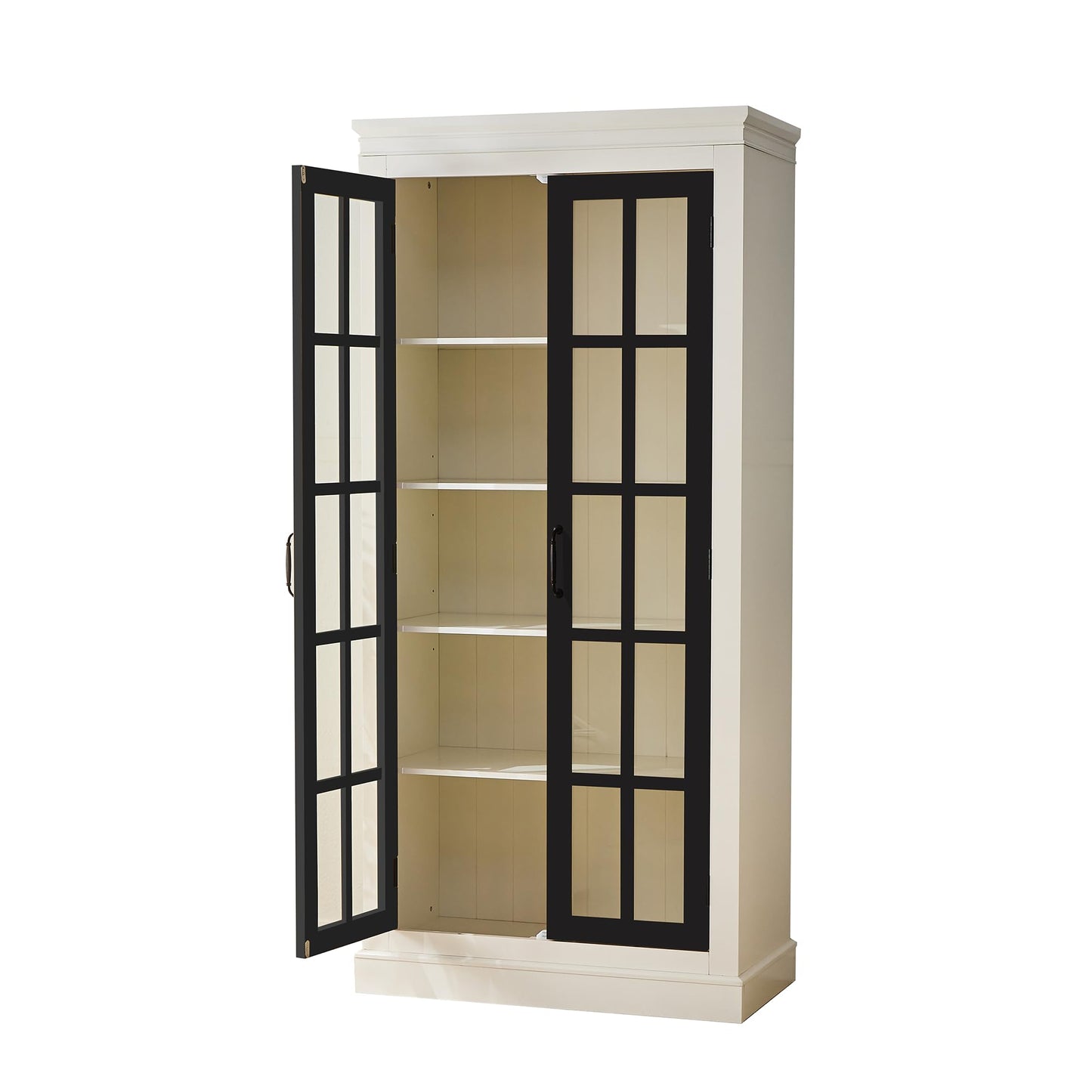 Merax 71.2" Tall Display Cabinet with Glass Doors,Rustic Style China Cabinet,Curio Cabinet for Collectibles Figures Trophies for Hallways Living Room, Kitchen, Home, Studio or Workspace,White & Black