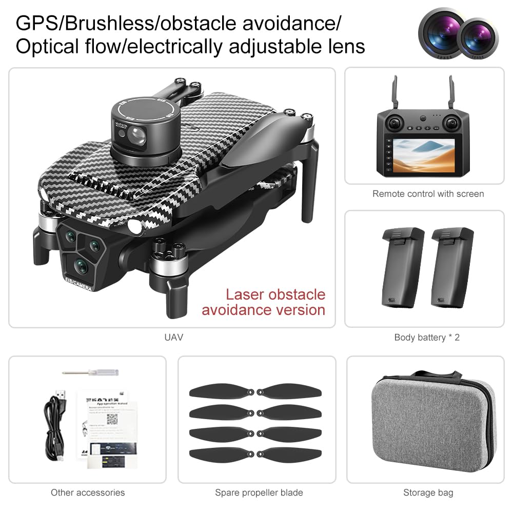GPS Remote Control Drone, HD Quadcopter with 4K Camera, 7.4V 3000mAh Battery (2 Batteries), 4.5-Inch FPV Screen, 5G Real-Time Transmission, Laser Obstacle Avoidance, Brushless Motor, Optical Flow Positioning, LED Lights, Altitude Hold, Intelligent Hover,