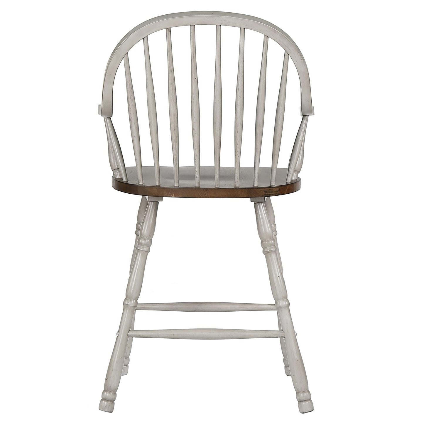 Sunset Trading Country Grove 24" Windsor Barstools with Arms | Counter Height Stools with Backs and Armrests | Distressed Gray and Brown Solid Wood | Set of 2