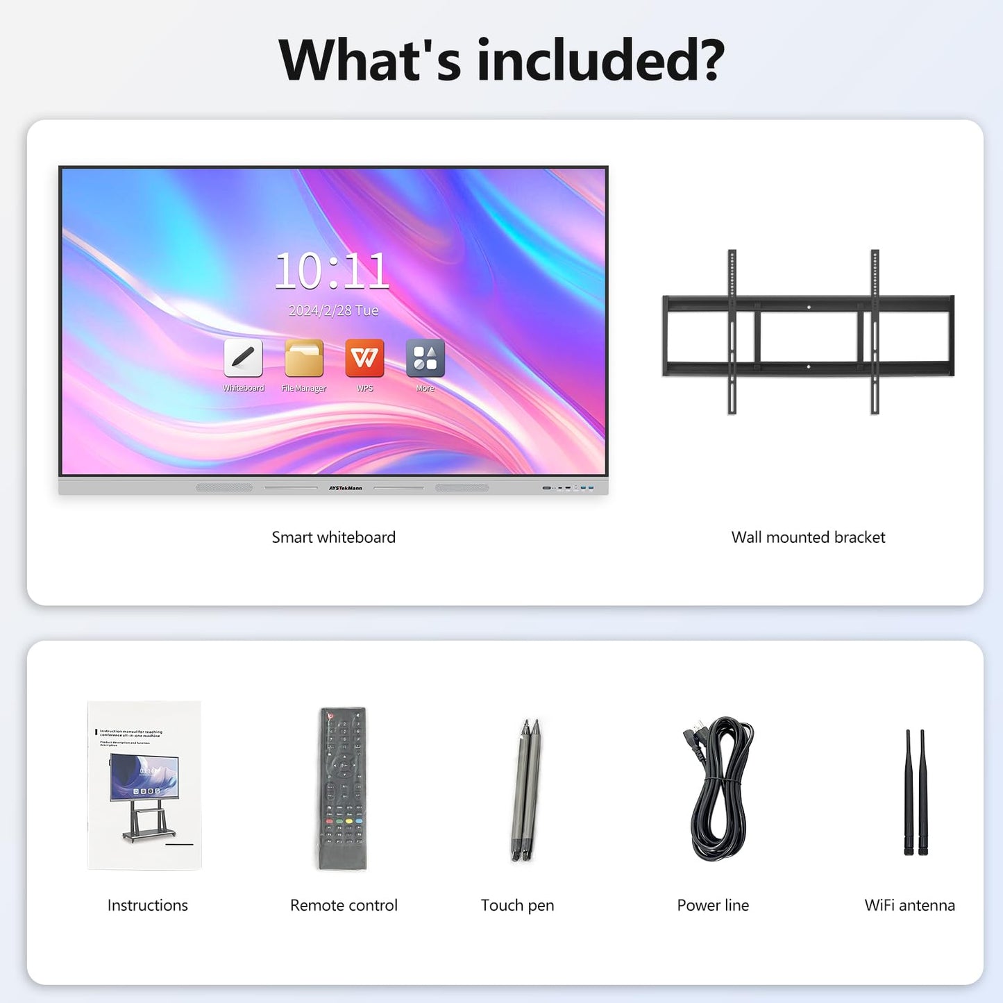 AYSTeKMann Smart Board 55 inch 4K Interactive Whiteboard Touch Screen, Digital Smart Whiteboard for Classroom and Business with Android 14.0-8+128 GB(Wall Mount Included)