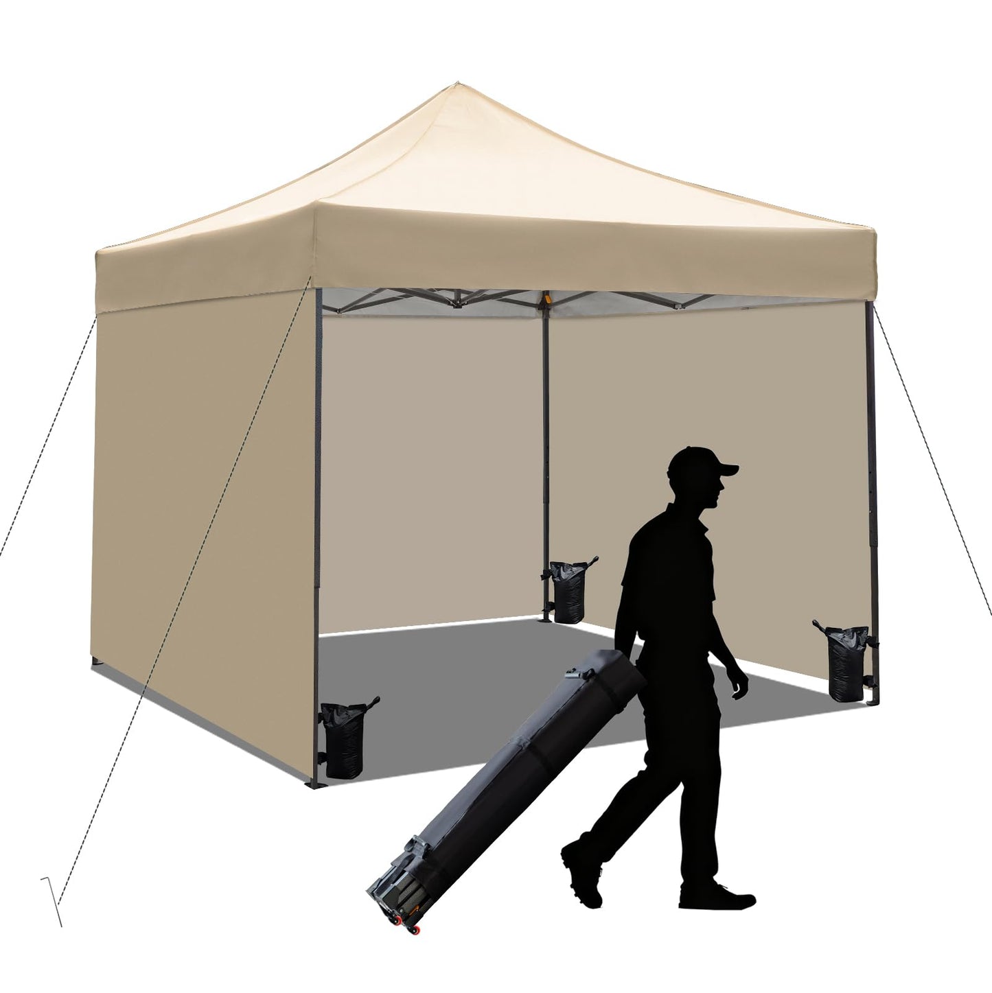 10x10 Pop up Canopy Tent with Sidewalls,Heavy Duty Waterproof Sun Shade Canopy Easy up Canopy with Wheel Bag Commercial Gazebo Tent for Outdoors Parties Vendors Camping Beach (Khaki)