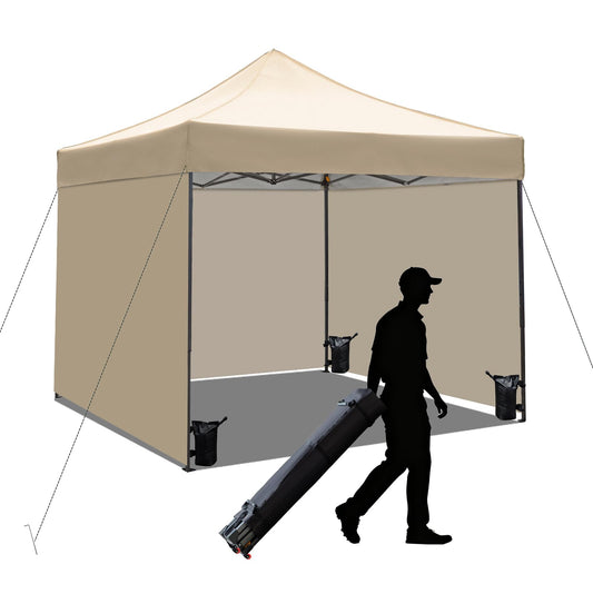 10x10 Pop up Canopy Tent with Sidewalls,Heavy Duty Waterproof Sun Shade Canopy Easy up Canopy with Wheel Bag Commercial Gazebo Tent for Outdoors Parties Vendors Camping Beach (Khaki)