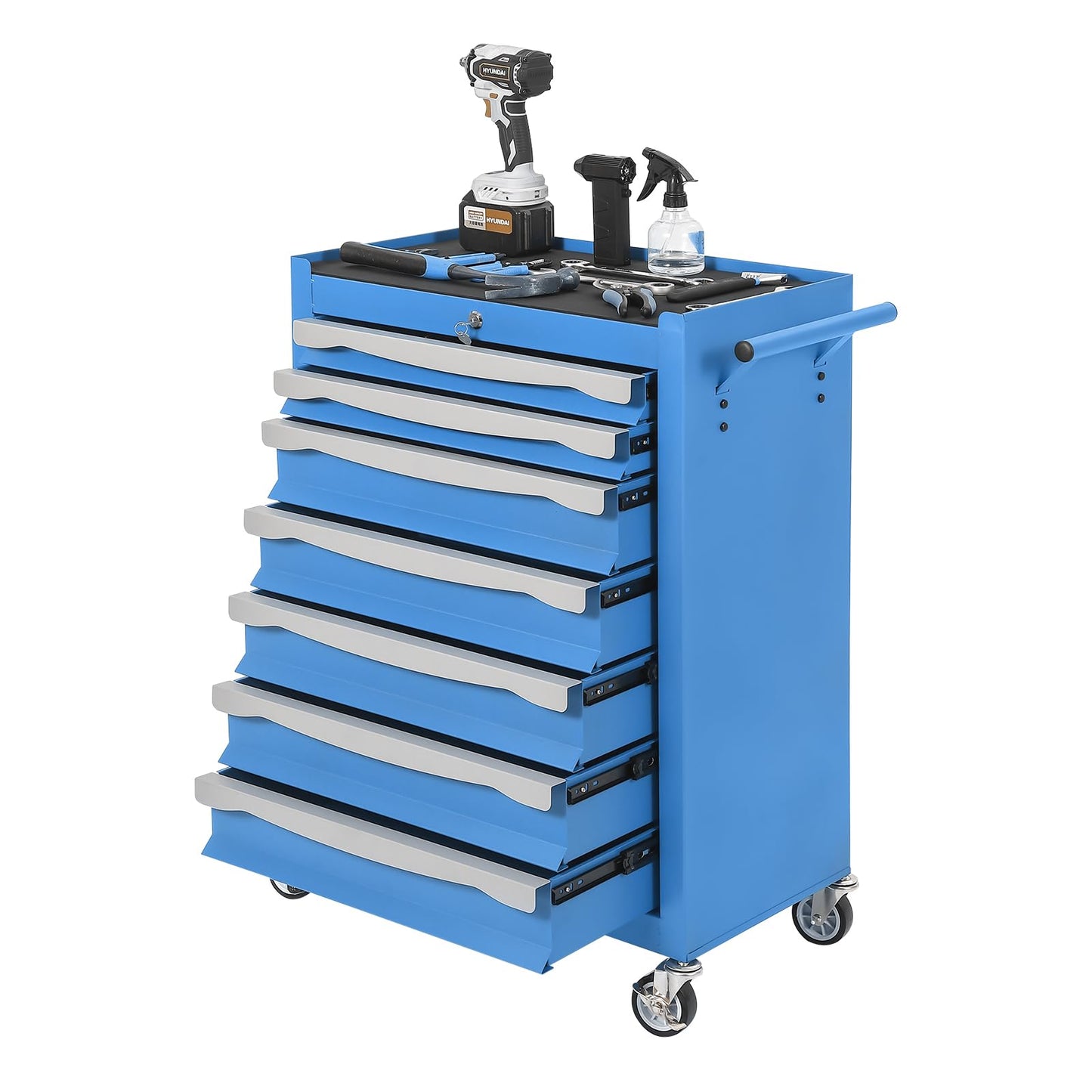 7-Drawer Tool Chest, Rolling Tool Cart, Large Capacity Tool Storage Cabinet with Keyed Locking and Drawer Liners, Link Buckle, and Can Be Combined to Large Cabinet Set, for Garage, Workshop, Warehouse