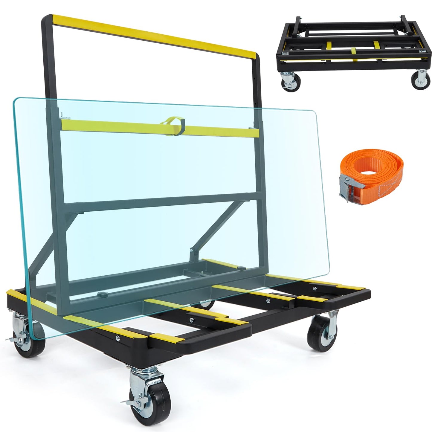 Folding Drywall Cart Heavy Duty Panel Dolly Cart 2200lbs Capacity, Drywall Dolly Plywood Carts with 4 Swivel Casters Extendable Deck, Sheetrock Handling Wall Panel Lumber Sheetrock Glass Windows