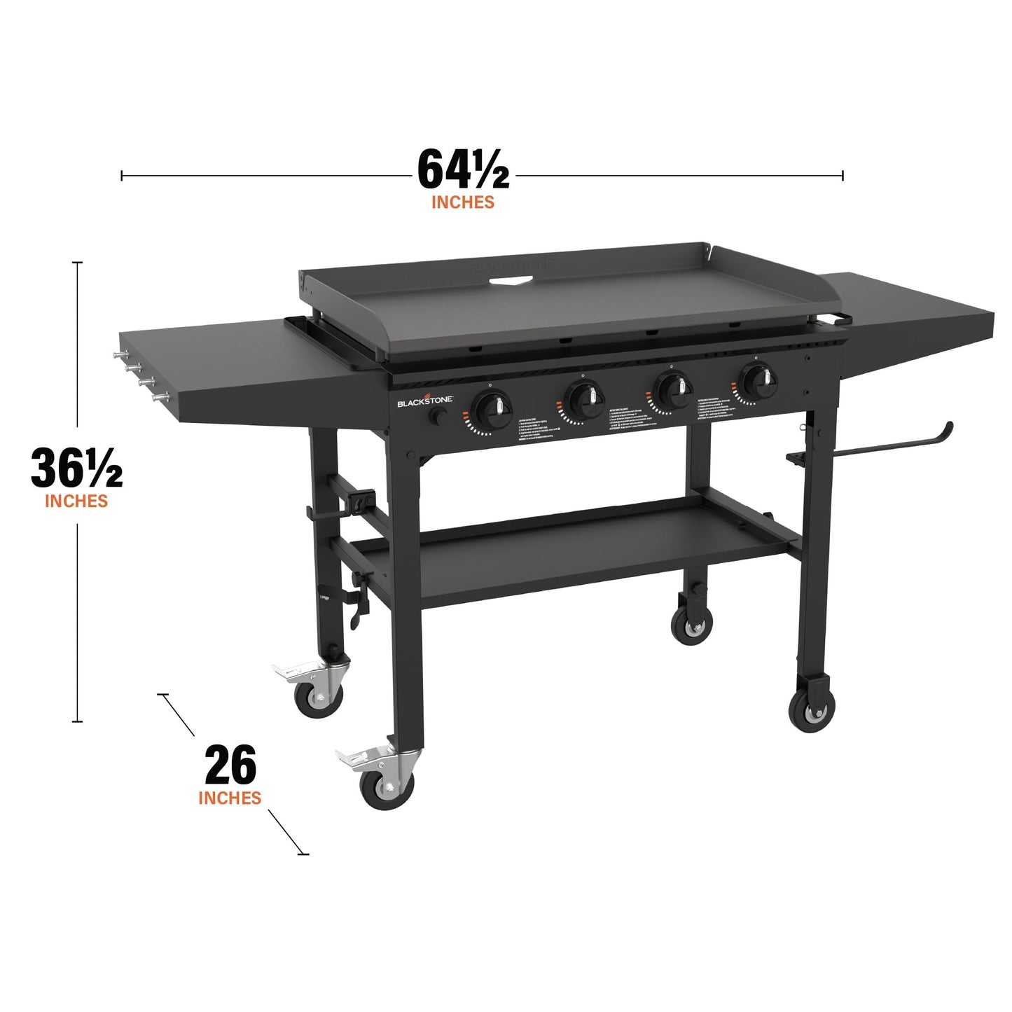Blackstone 36 Inch 4 Burner 60,000 BTU Portable Steel Griddle Cooking Station with Foldable Legs, Grease Pan, and Storage Rack, Black