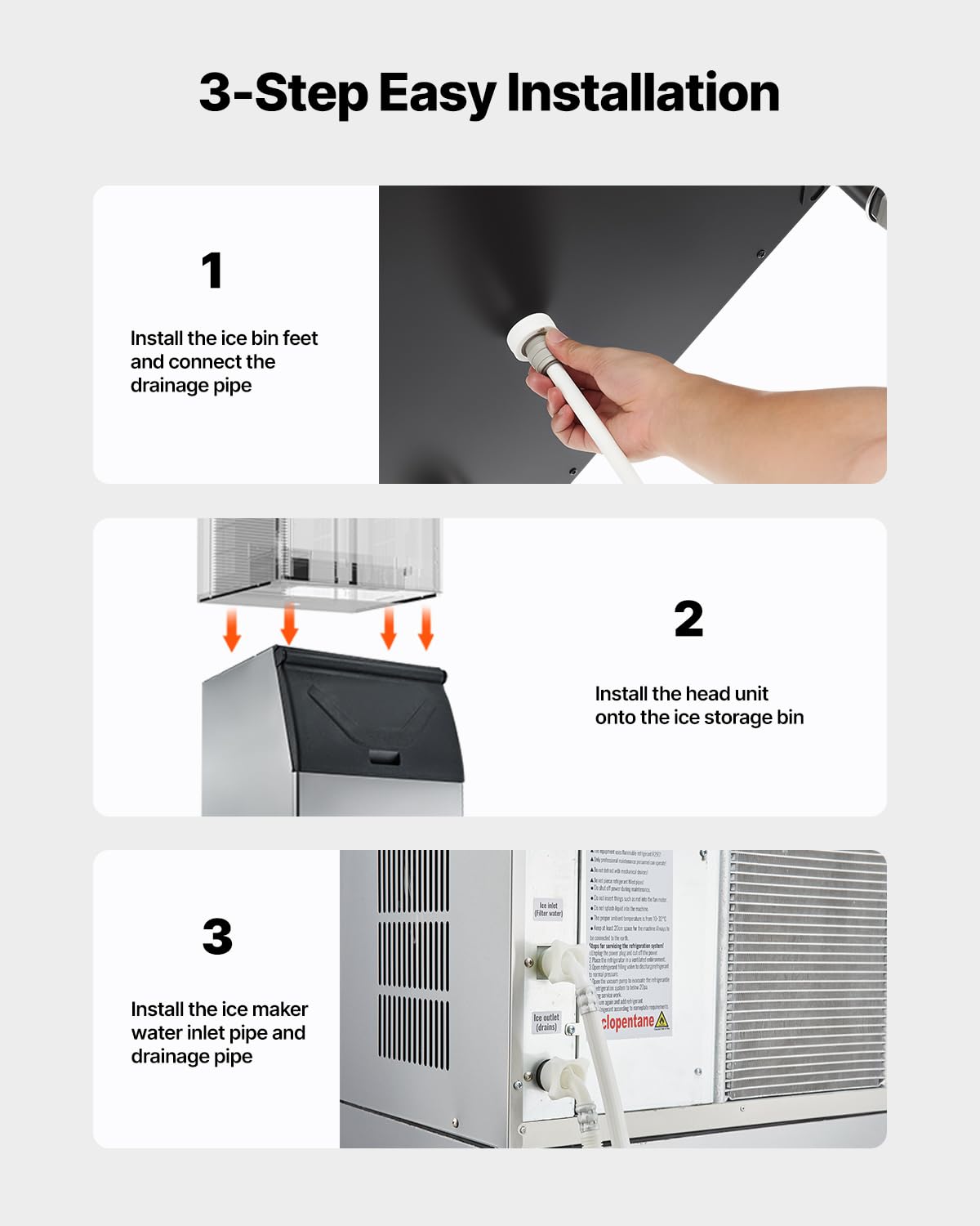 VEVOR Commercial Ice Maker Storage Bin, 300 LBS Capacity Stainless Steel Ice-Bin, Commercial Ice Storage Bin with Adjustable Anti-Slip Rubber Feet, Suitable for Restaurant, Hotel and Beverage Shops