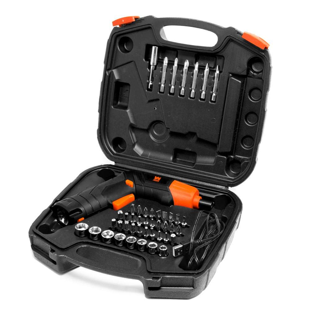 WEN 49140 Cordless Electric Screwdriver and Flashlight, Rechargeable, Includes Carrying Case and 40+ Accessories