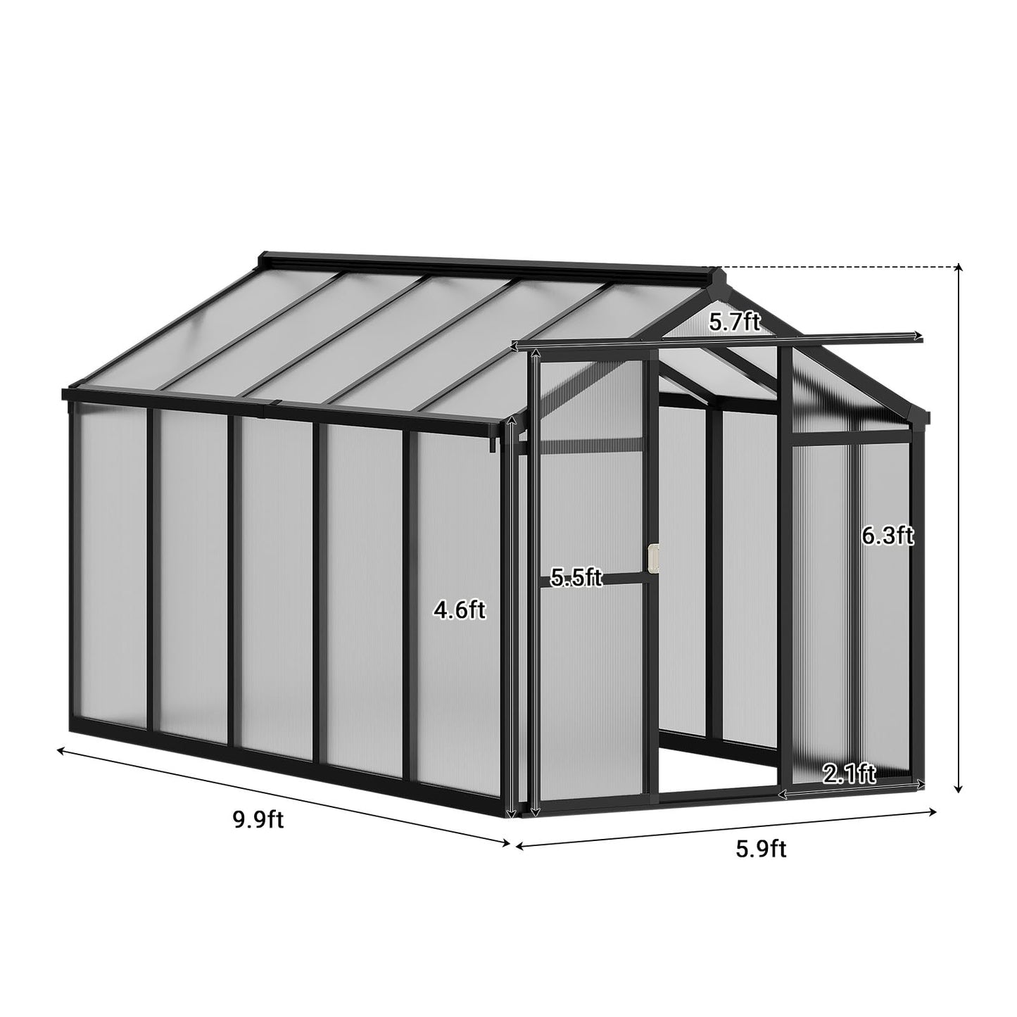 Garvee 6 X 10 Ft Greenhouse, Greenhouses for Outside, Polycarbonate Greenhouse with Aluminum Frame, Lockable Door and Ajustable Roof Vent for Backyard, Green Houses for Outside Garden Backyard, Patio