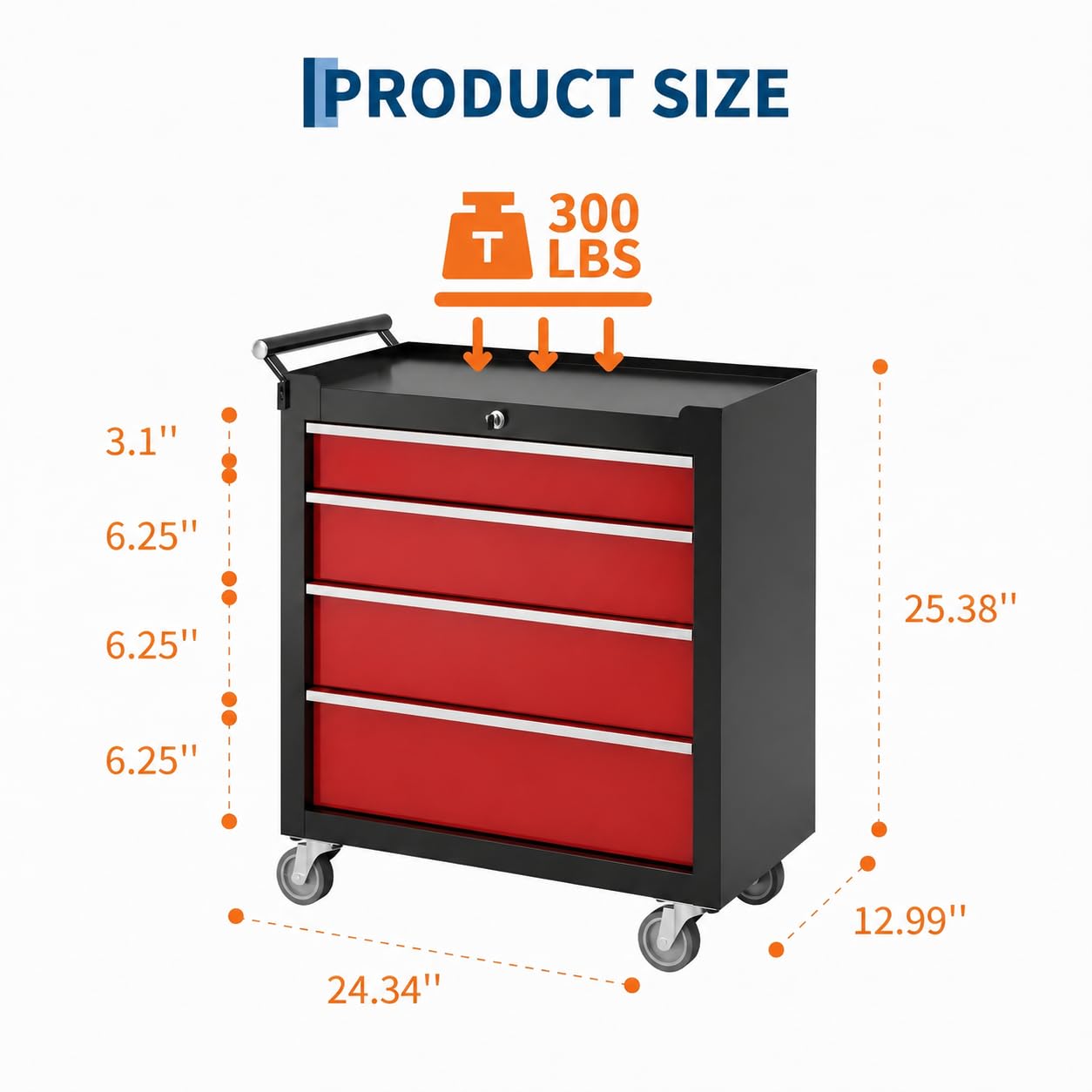IDEALHOUSE Rolling Tool Chest, 5 Drawers Tool Storage Cabinet, Toolbox with Wheels, Portable Tool Cabinet Organizer with Locking System & Drawer Liners, Tool Storage Cart for Garage, Workshop