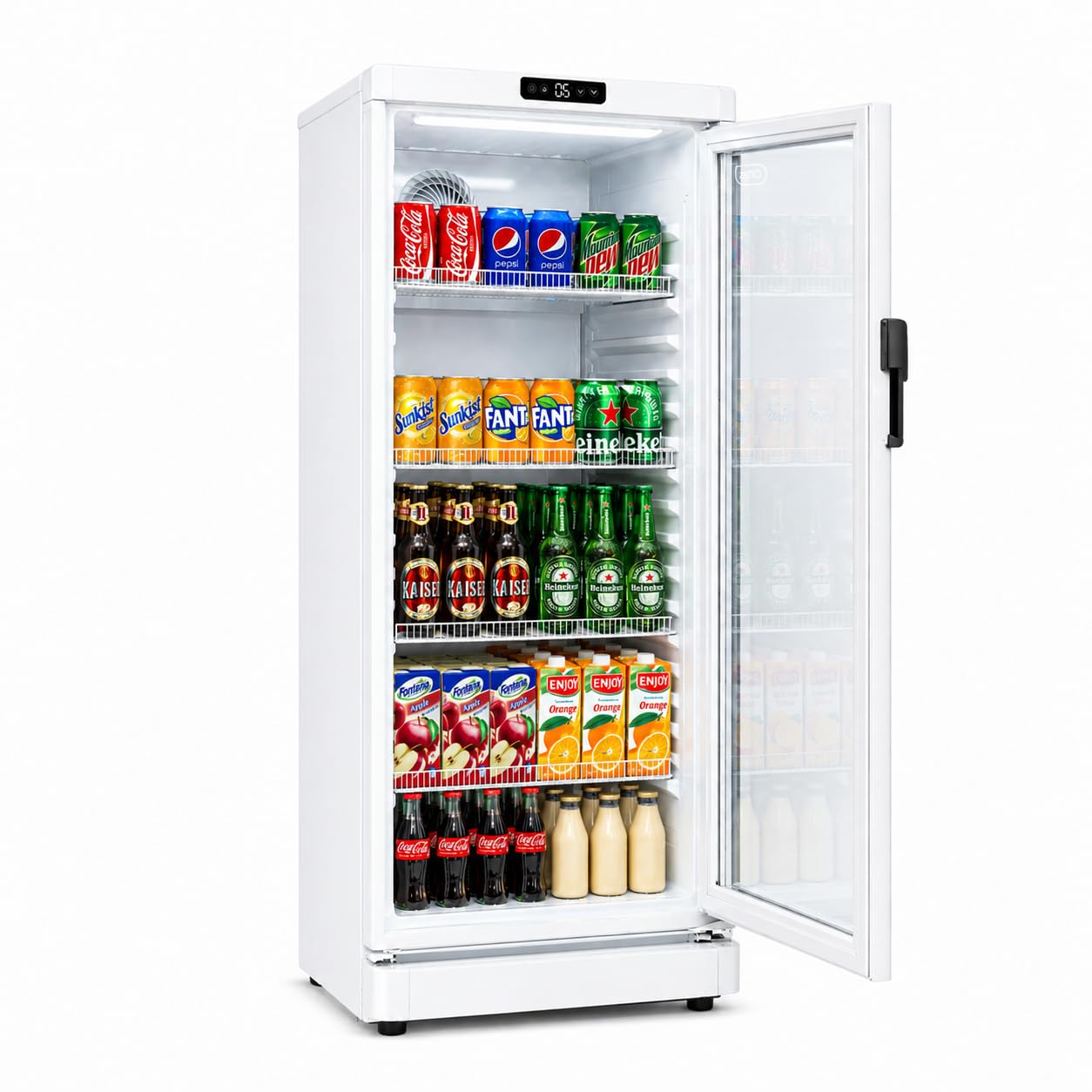 GRS Commercial Display Refrigerator with Glass Door Lock | Cool Air Flow & Temperature | Beverage fridge, Drink and Wine Cooler with Adjustable Display Shelf for Stores and Bars | Silver, 7.1 Cu. Ft