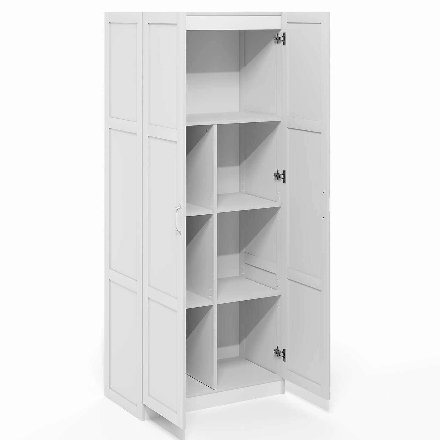 Furinno Robin 4-Tier White Storage Cabinet, 30-Inch Pantry Cabinet with Adjustable Shelves & 2 Shaker-Doors, Kitchen Cabinet, Organization and Storage, for Pantry, Home Office, Plain White