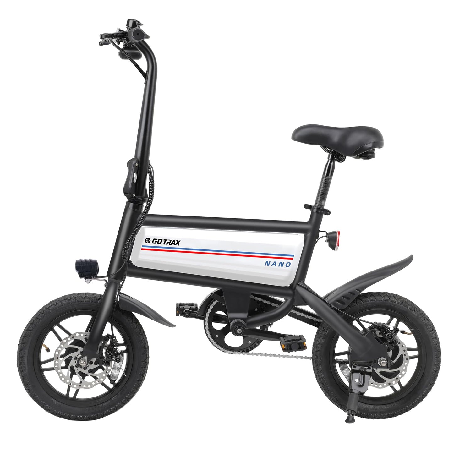 Gotrax Nano 14" Folding Electric Bike, Max Range 25Miles(Pedal-Assist) & Max Speed 15.5Mph, Power by 350W Motor, Adjustable Seat & Dual Fenders, Commuter Electric Bicycle for Adults White