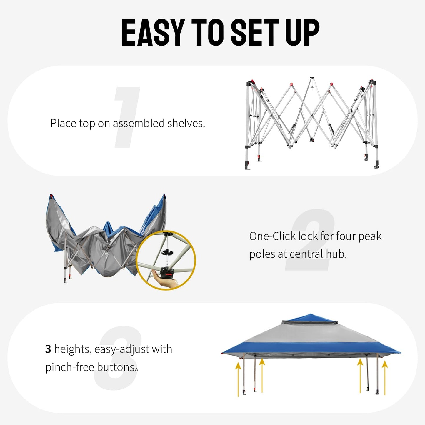 CROWN SHADES 13x13 Pop Up Gazebo, Canopy Tent, Gazebos on Clearance - Outdoor Gazebo for Backyard & Patio Furniture - Carpa Pop Up Tent with Wheeled STO-N-Go Cover Bag (Blue & Grey)