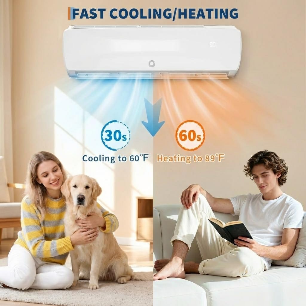 MilleLoom 9000 BTU Mini Split Wall-Mounted Air Conditioner & Heater - 19 SEER2, 115V Inverter, Ductless, Cools & Heats Up to 450 Sq. Ft, Pre-Charged, Complete Installation Kit, Ultra-Quiet,Modern