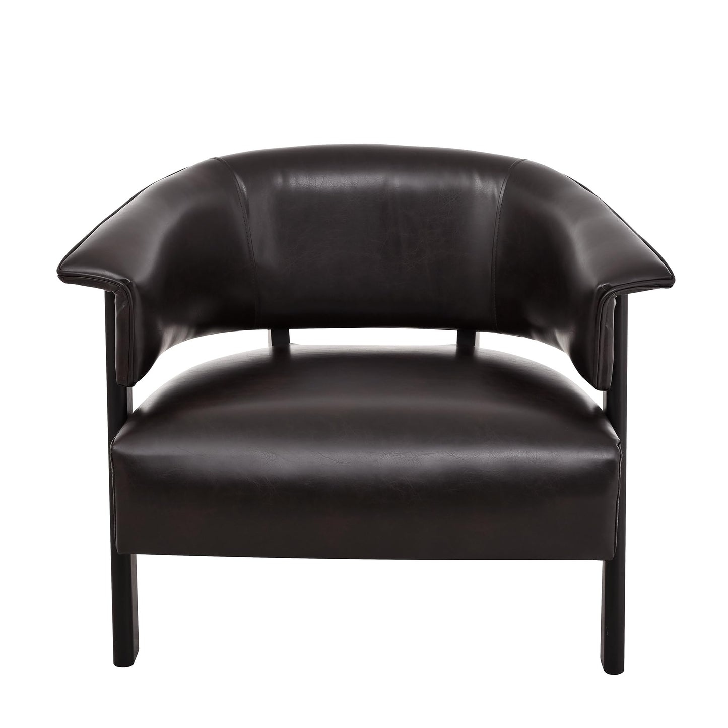 Christopher Knight Home Faux Leather Wingback Accent Chair Upholstered Barrel Armchair with Solid Wood Legs Wrap Around Back Single Sofa Chair for Living Room Bedroom Reading, Brown