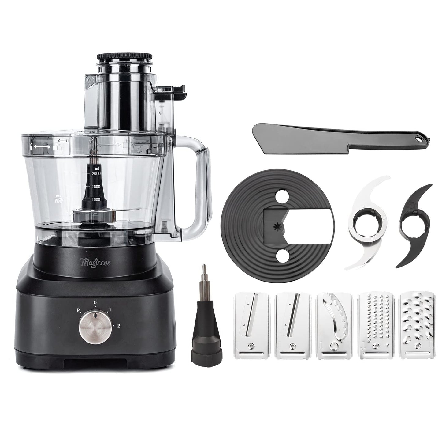 Magiccos 14 Cup Food Processor - XL Bowl Food Processor with Large Feed Chute, French Fry Cutter, Chop Vegetables, Slice Potatoes, Shred Cheese, Mix Dough for Family Meal Prep