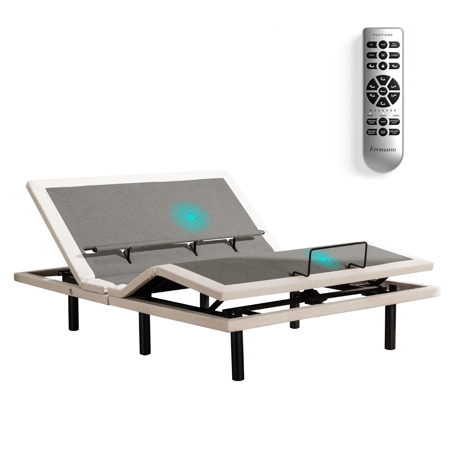 Froman Full Adjustable Bed Frame, Adjustable Bed Base with Massage, Wireless Remote, Lumber Support, Zero Gravity, Head & Foot Incline, Head Top Pillow Tilt, USB Ports, Nightlight, Anti-Snore