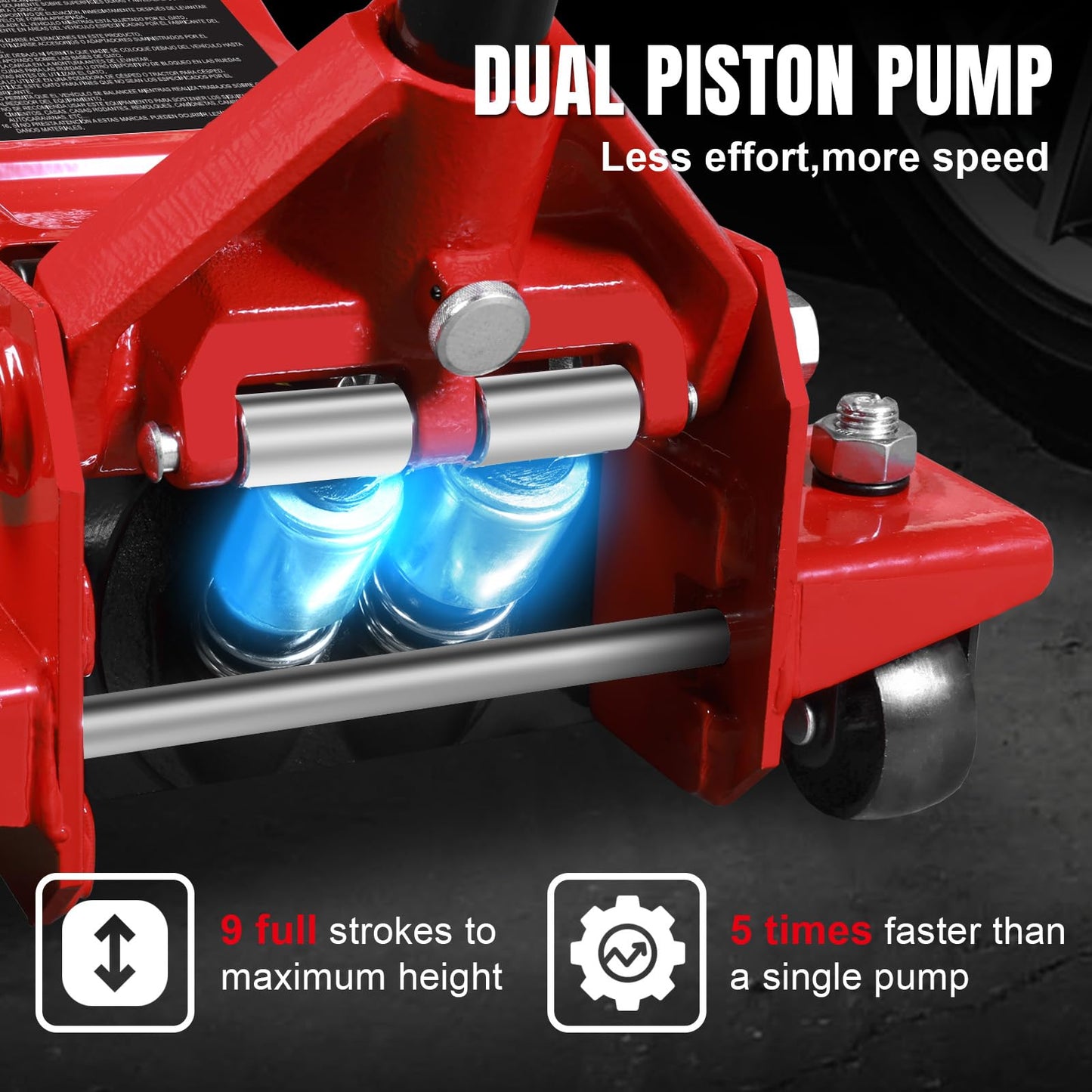 Jack Boss 4 Ton Floor Jack Hydraulic Low Profile Floor Jack with Dual Piston Quick Lift Pump, 4 Ton (8,800 lbs) Capacity, Red