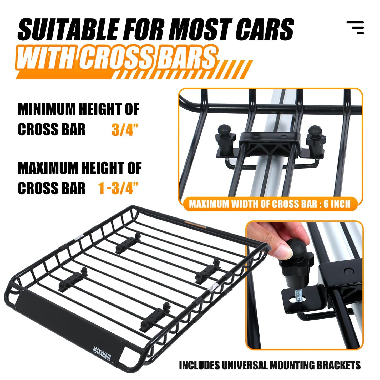 MaxxHaul 51084 46" x 36" x 4.5" Roof Rack Cargo Carrier Steel Basket, Car Top Luggage Holder for SUV and Pick Up Trucks - 150 lb. Capacity, with 15 Cu.Ft. Water Resistant Roof Bag 44" x 34" x 17"