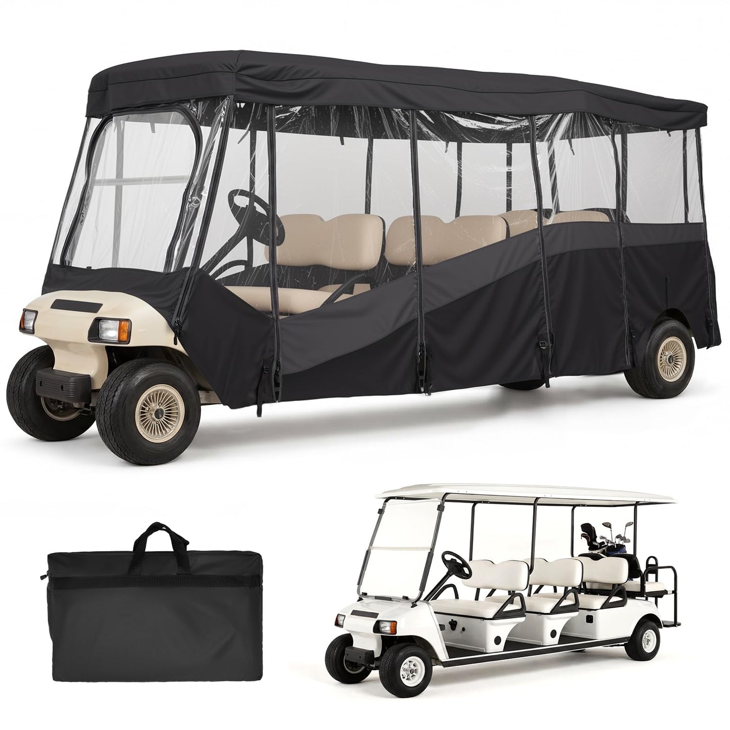KEMIMOTO Golf Cart Enclosure 8 Seat, 600D Waterproof Golf Cart 8 Passenger Enclosure with Clear Windshield Compatible with Club Car Villager, Concierge