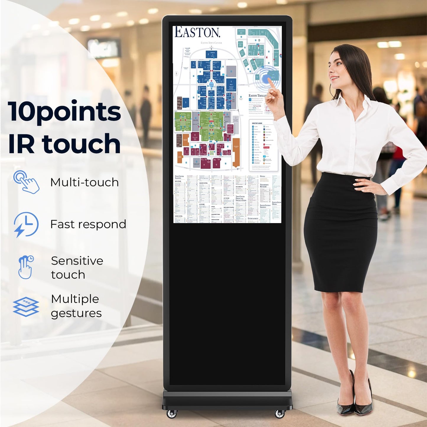 JASZDOT 32/43/55/65 Inch Digital Signage Display, LCD Screen Advertising Display Kiosk Interactive Totem Floor Standing Auto AD Player with USB/HDMI/WiFi Android OS (43'' Touch Screen)