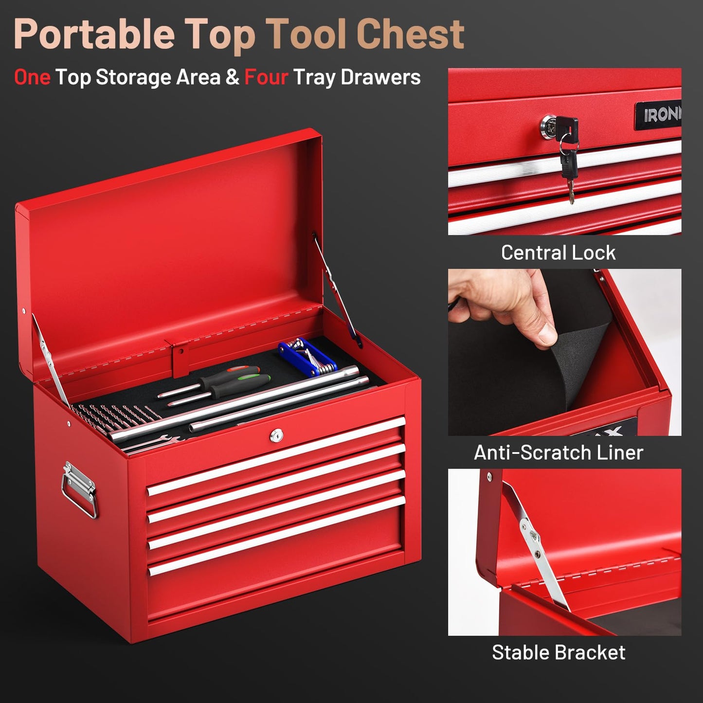 ERGOMASTER 6-Drawers Tool Chest, High Capacity Tool Storage Cabinet with Wheels and Locking System, Removable Tool-Box Bench for Garage -Upgrade 6 & Red