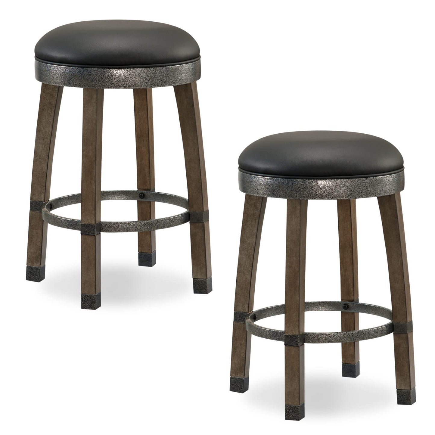 Leick Home Calton Counter Stool, with Swivel Seat, for Kitchen or Dining Area, Black Faux Leather and Graystone, 2 Pack, 10118GS/BL