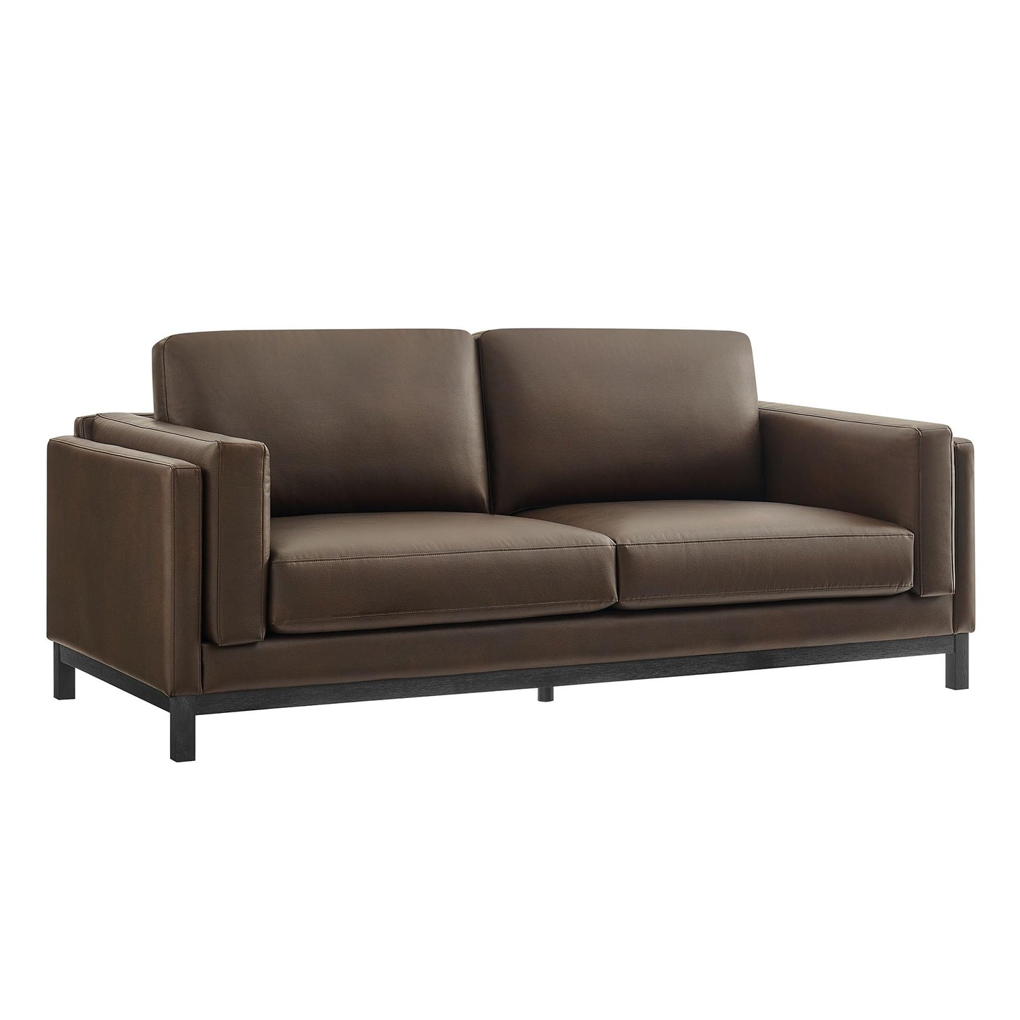Modway Roscoe 81 Inch Vegan Leather Sofa in Espresso - Comfortable Faux Leather Deep Seat Couch for Living Room, Apartment, or Office Seating