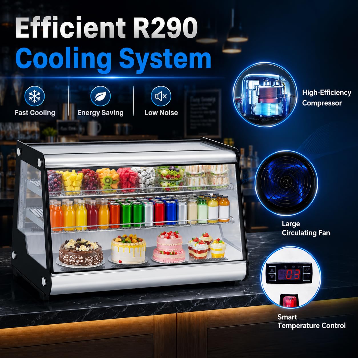 8.1 Cu.Ft Commercial Glass Door Refrigerator | Countertop Display Fridge with LED Lighting for Bakeries, Cafes, Convenience Stores | Energy Efficient, Adjustable Shelves, Auto-Closing Door