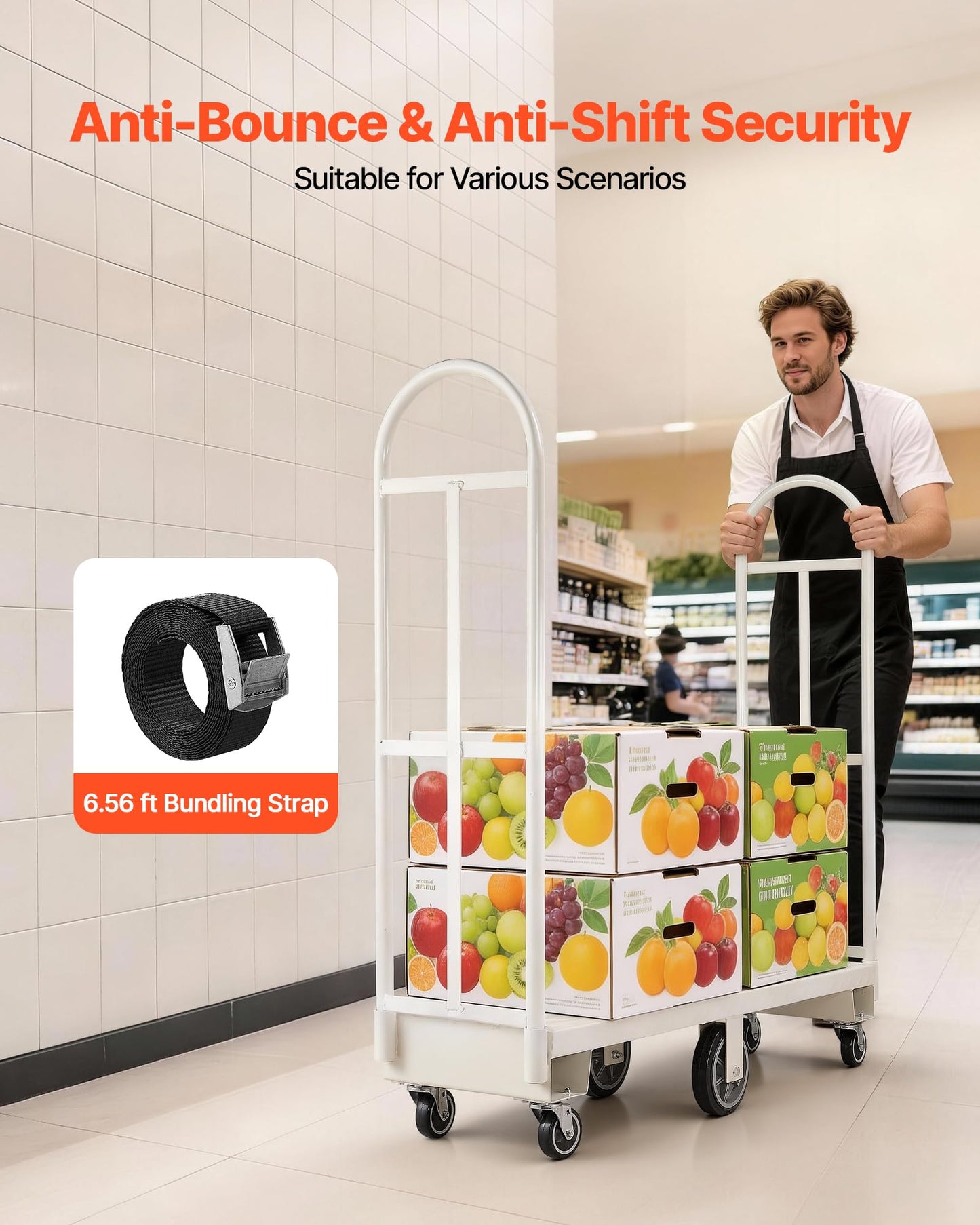 VEVOR 2000LBS Heavy-Duty U-Boat Cart, Platform Truck Dolly with 6 Wheels & Dual Detachable Handles, Heavy Duty Steel Utility Cart for Warehouse/Manufacturing Plant/Logistics Center/Job Site