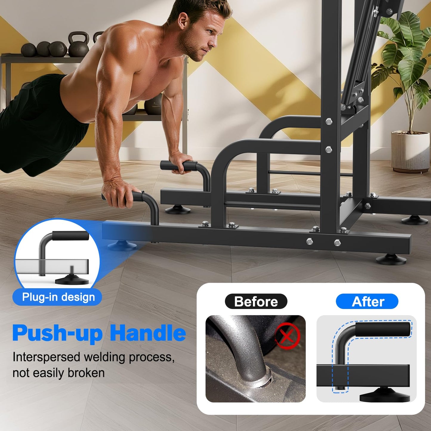 RELIFE REBUILD YOUR LIFE Power Tower Pull Up Bar Station Workout Dip Station for Home Gym Strength Training Fitness Equipment (Black-01)