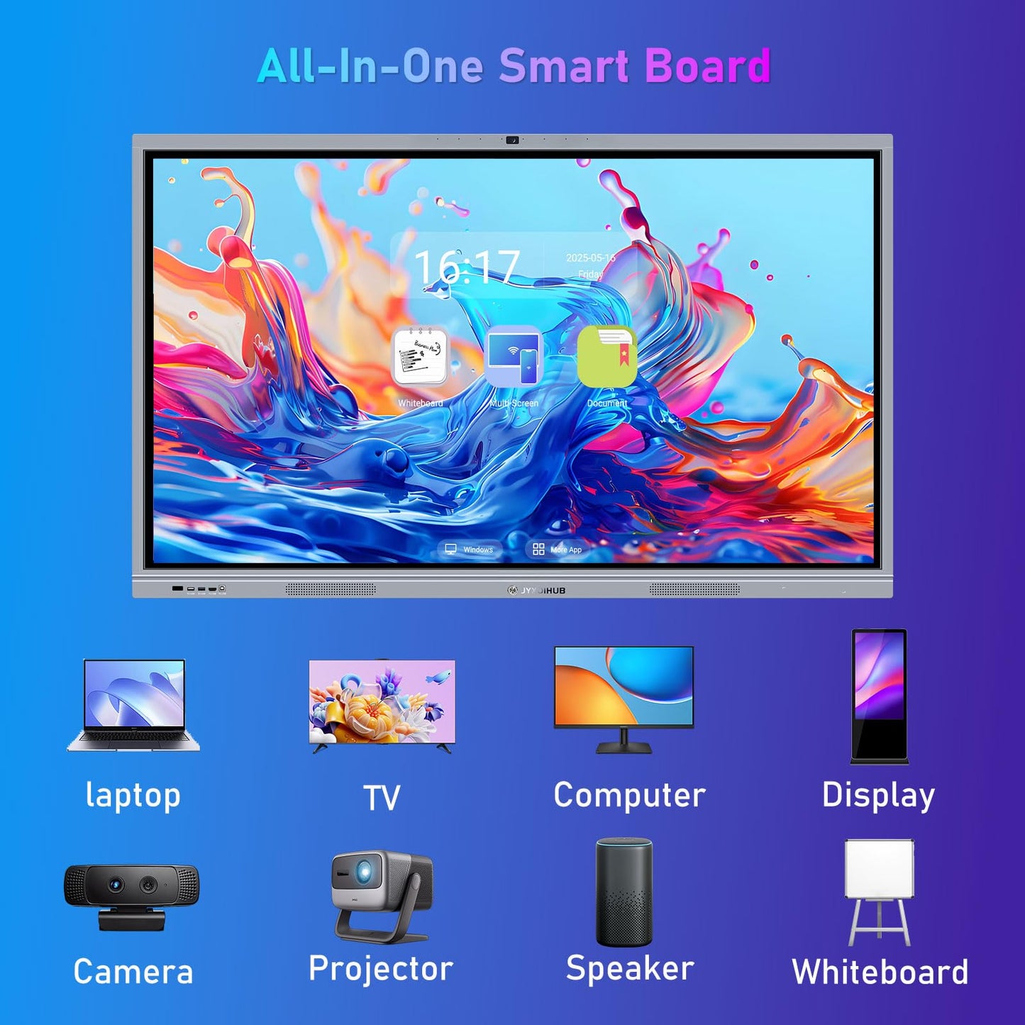 65 Inch Smart Board, 4K Electronic Whiteboard, Built in Dual System and 20MP Camera Digital White Board for Classroom and Business, Interactive Whiteboard with Video Conference System (Board Only)