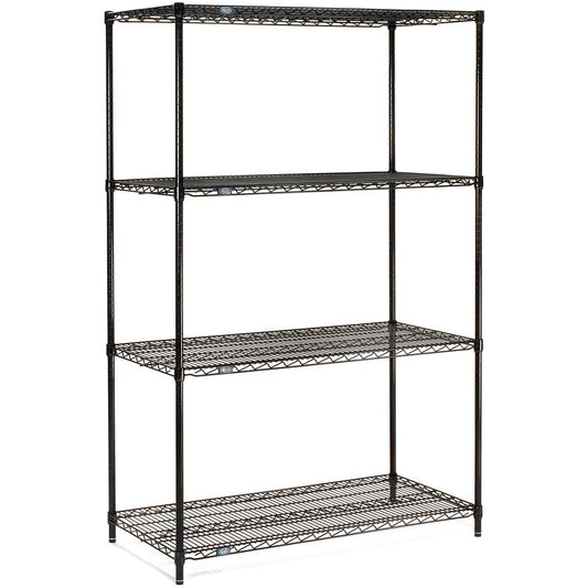 Nexel Adjustable Wire Shelving Unit, 4 Tier, NSF Listed Commercial Storage Rack, 18" x 24" x 63", Black Epoxy