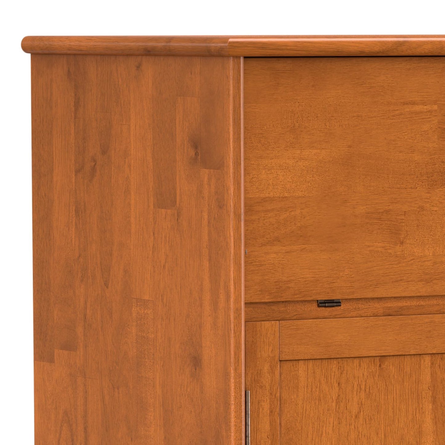 SIMPLIHOME Draper Bar Cabinet - 32 inch Wide Solid Hardwood Beverage Cabinet in Teak Brown, Mid-Century Modern Wine Storage for Dining Room or Kitchen with Drop-Down Shelf and Stemware Rack