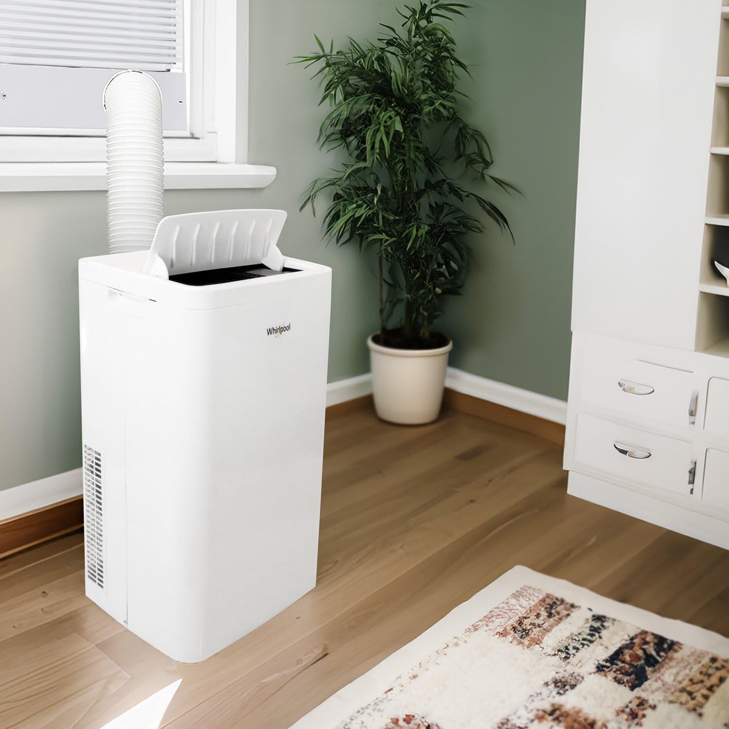 Whirlpool 14,000 BTU Portable Air Conditioner with Dehumidifier for Living Room, Apartment, or Bedroom, 115V, Portable AC for Large Rooms up to 700 Square Feet with Remote, 3 Speeds, and Timer, White