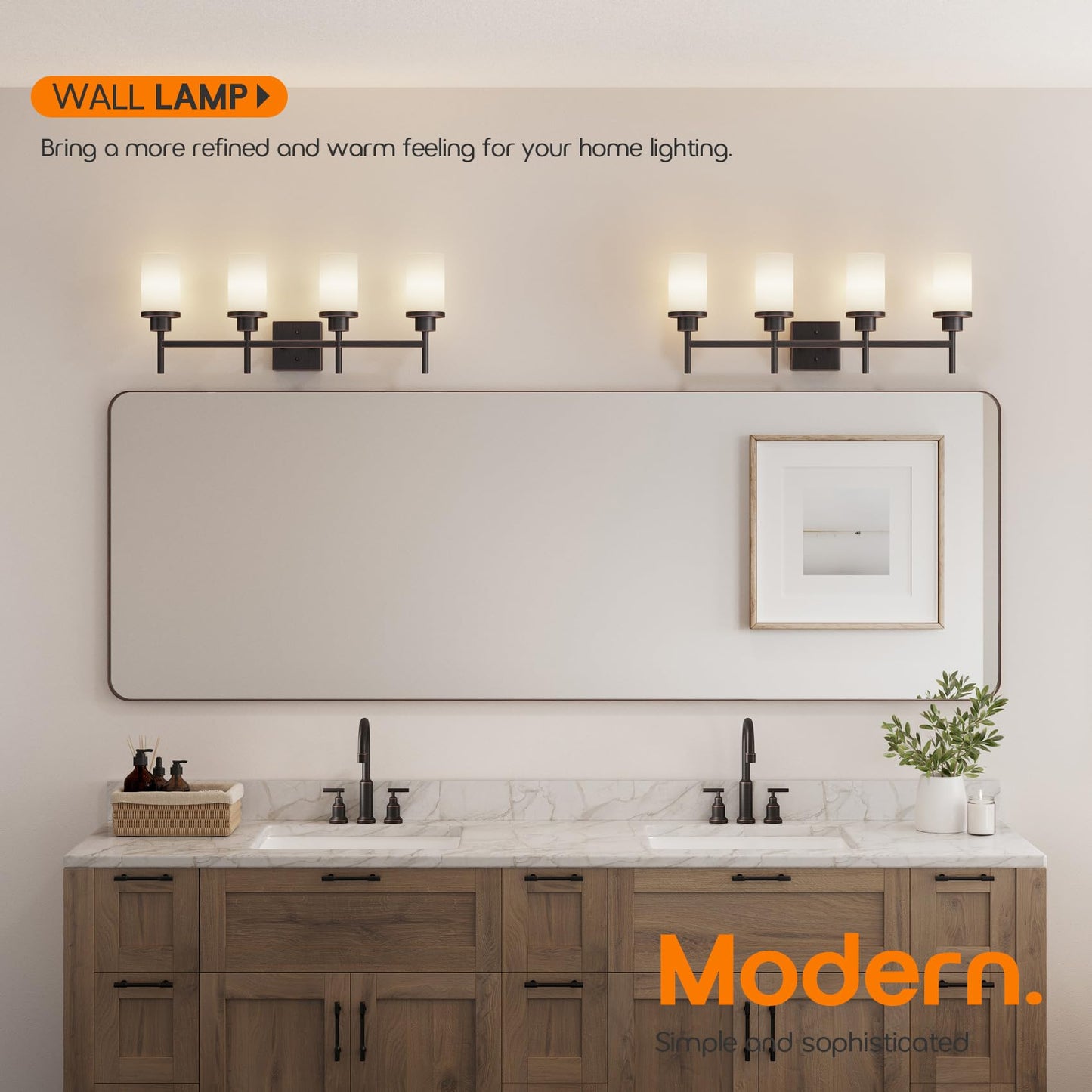 AONEON 4-Light Bathroom Vanity Light Fixtures, Oil-Rubbed Bronze, White Frosted Glass Shade, Model T001ORB-L4