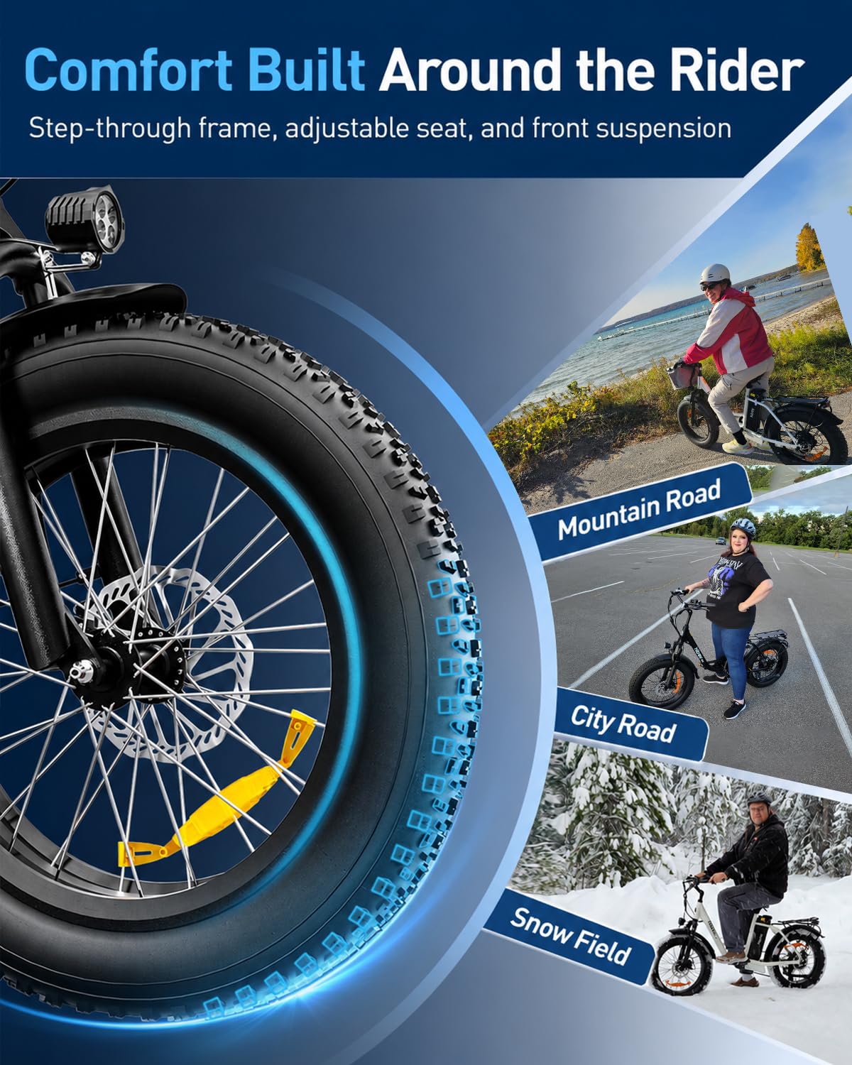 Hiboy EX6 Electric Bike for Adult, 500W High-Torque Motor, 25 MPH, 48V 14.5Ah Removable Battery, 20" x4.0 Fat Tires, Shimano 7-Speed, Front Suspension, Step-Through Frame, Crisp White