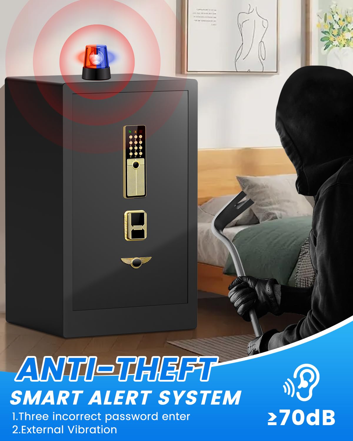 8.5 Cuft Heavy Duty Home Safes Fireproof Waterproof, Extra Large Fireproof Safe Box, Anti-theft Fire Proof Safe with Dual alarms, Hidden bottom lock box, Security Safes for Office Business