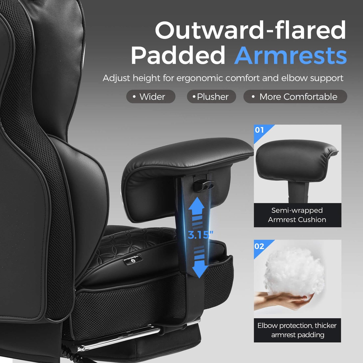 GTPLAYER Big and Tall Gaming Chair 400lbs Heavy Duty Office Chair with Footrest, High Back Pocket Spring Lumbar Support, Ergonomic Wide Comfy Seated Cushion for Lower Back Pain Relief, Earth-Black