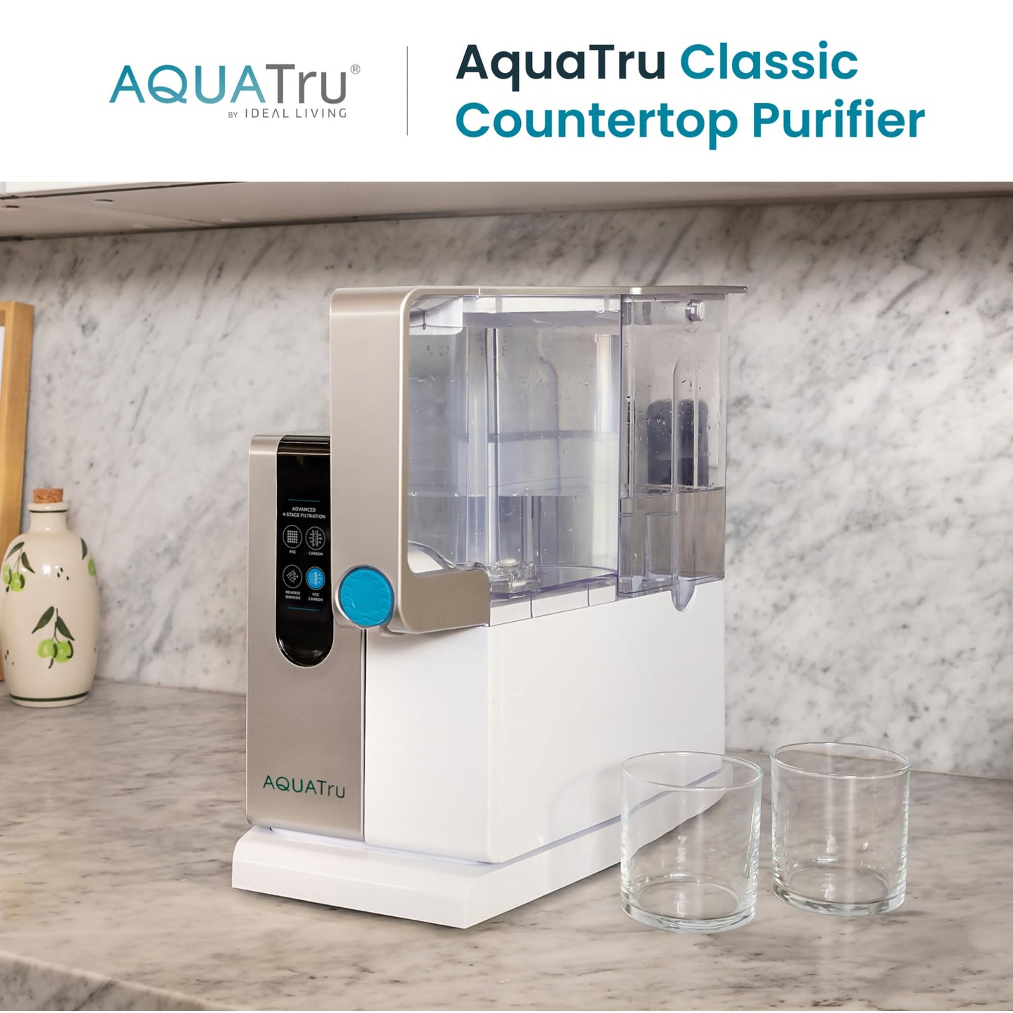 AquaTru Classic Countertop Water Purifier | Certified 4-Stage Reverse Osmosis System Removes 84 Contaminants Including Forever Chemicals, Lead, Fluoride & Microplastics | No Plumbing Required