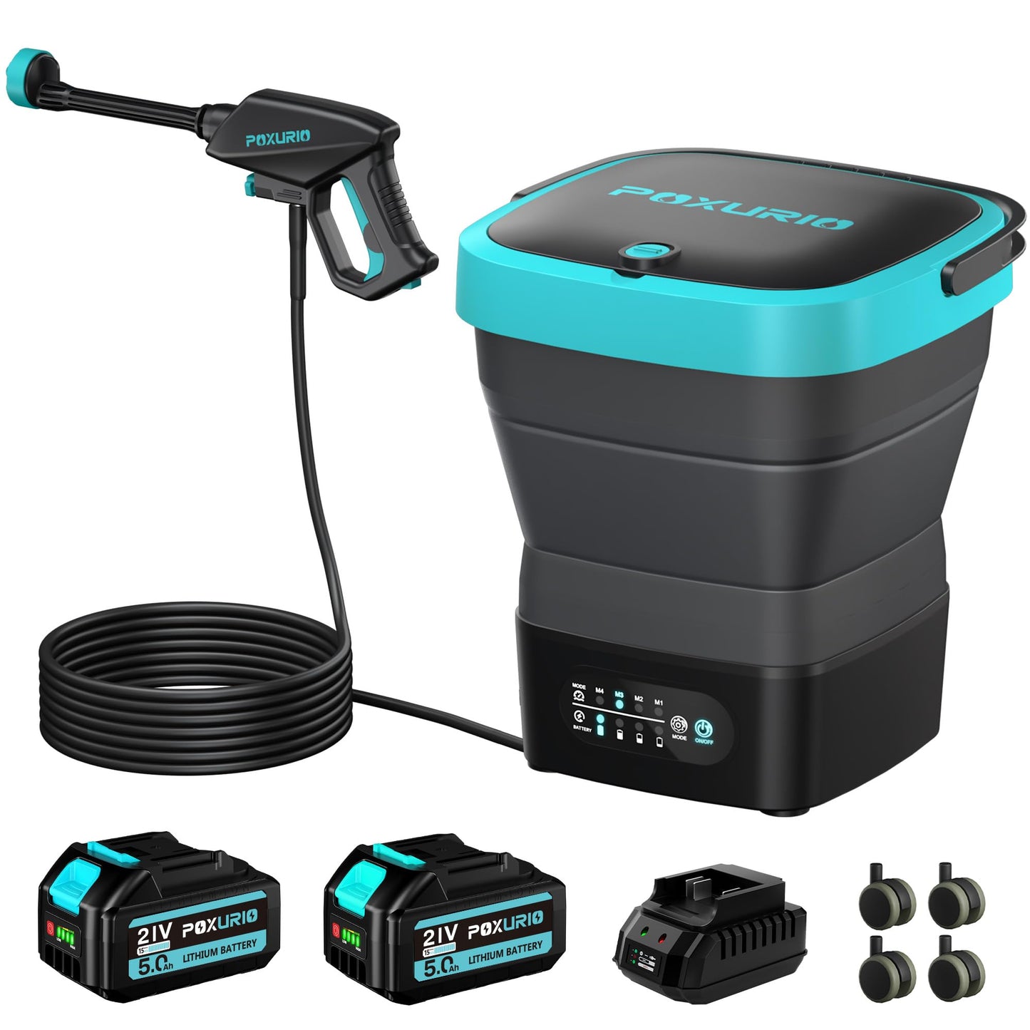 Cordless Washer,Foldable Washer with 2x5.0Ah Battery, 4 Adjustable Model, 4.5Gal Tank 10FT Hose, 6-in-1 Nozzle for Car Washer,Patio,Camping