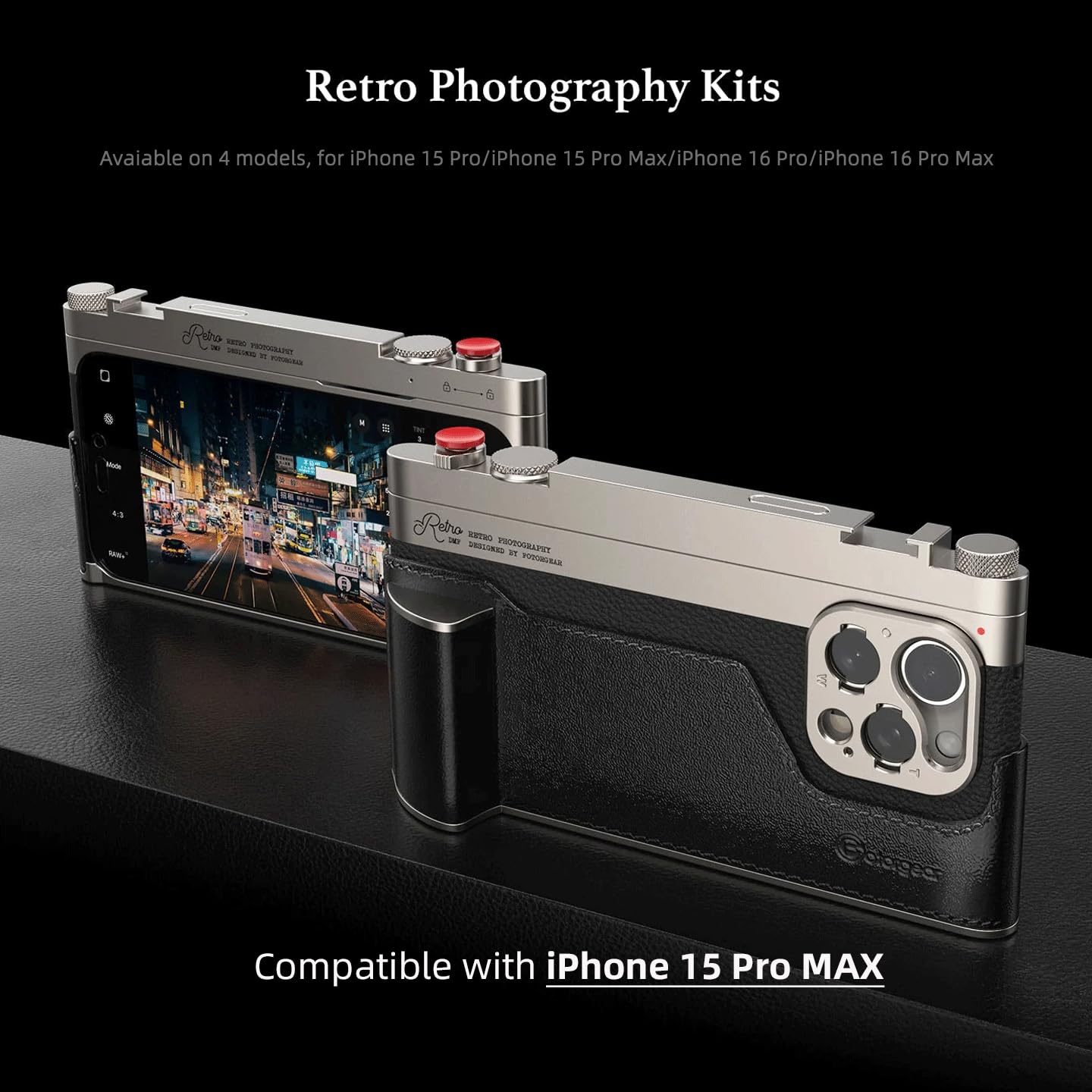 Fotorgear Retro Photography Kit for iPhone - Physical Camera Control Bar with Manual Focus, Shutter and Zoom Controls, Expandable Phone Lens and 67mm fitler Adapter (iPhone 15 Pro Max)