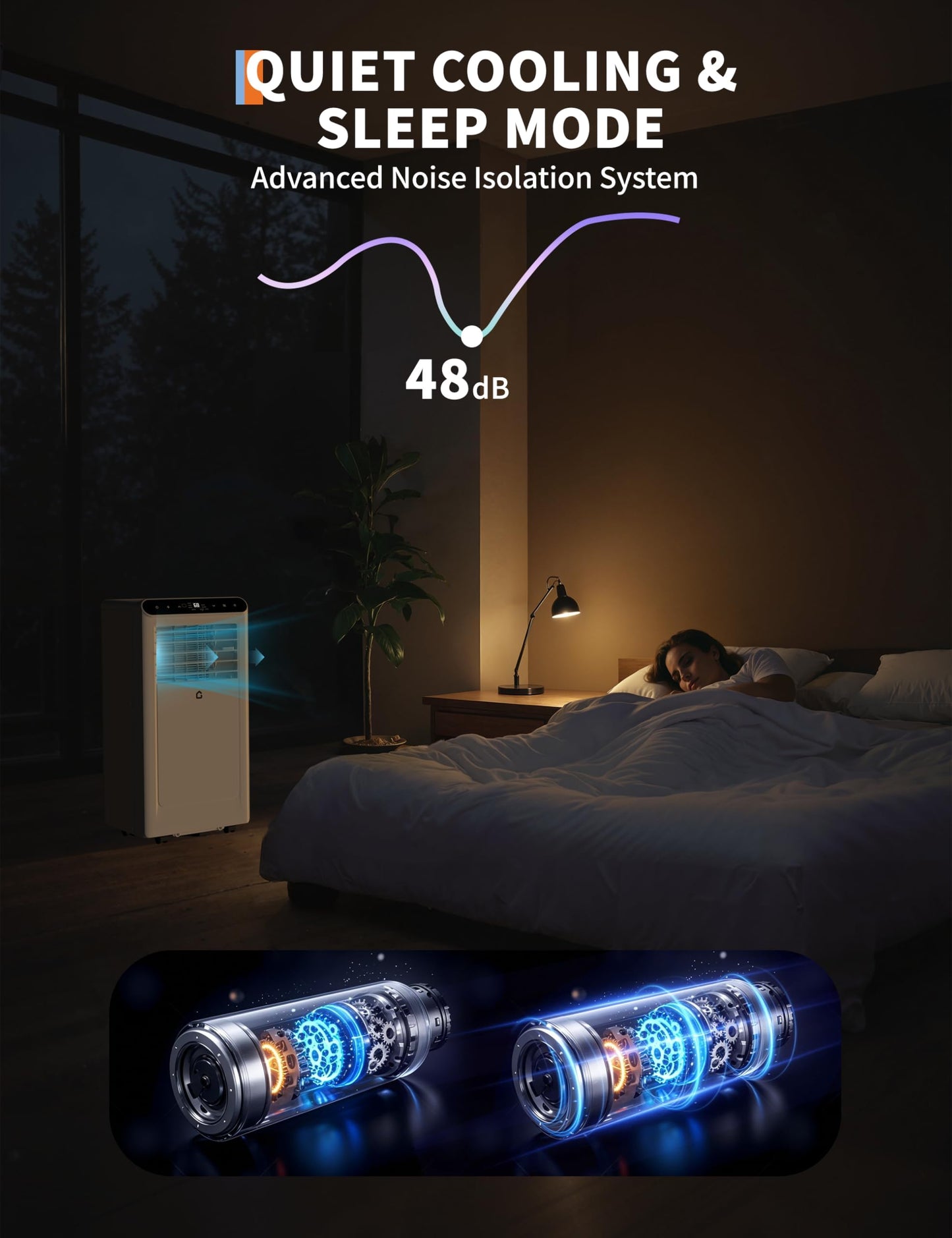 Portable Air Conditioners 8000 BTU, Quiet 3 in-1 Portable AC Unit with Remote Control, Dehumidifier and Timer, Energy Efficient Air Conditioner for Home and Office Spaces, White & Black