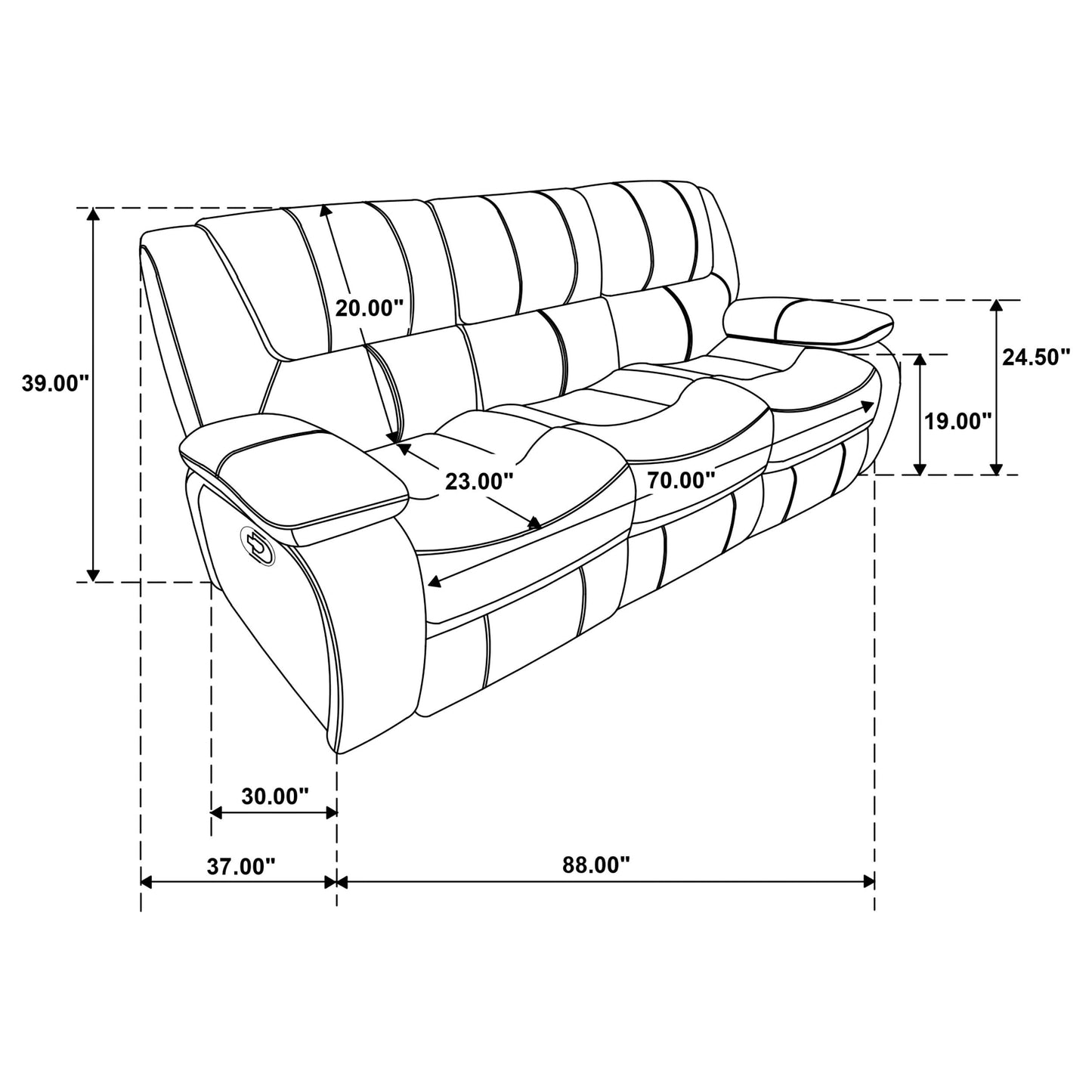 Coaster Home Furnishings - Camila - Wood and Faux Leather - Reclining Sofa with Manual Motion, Padded Pillow Arms, and Channeled Seat - Living Room - White - 610247